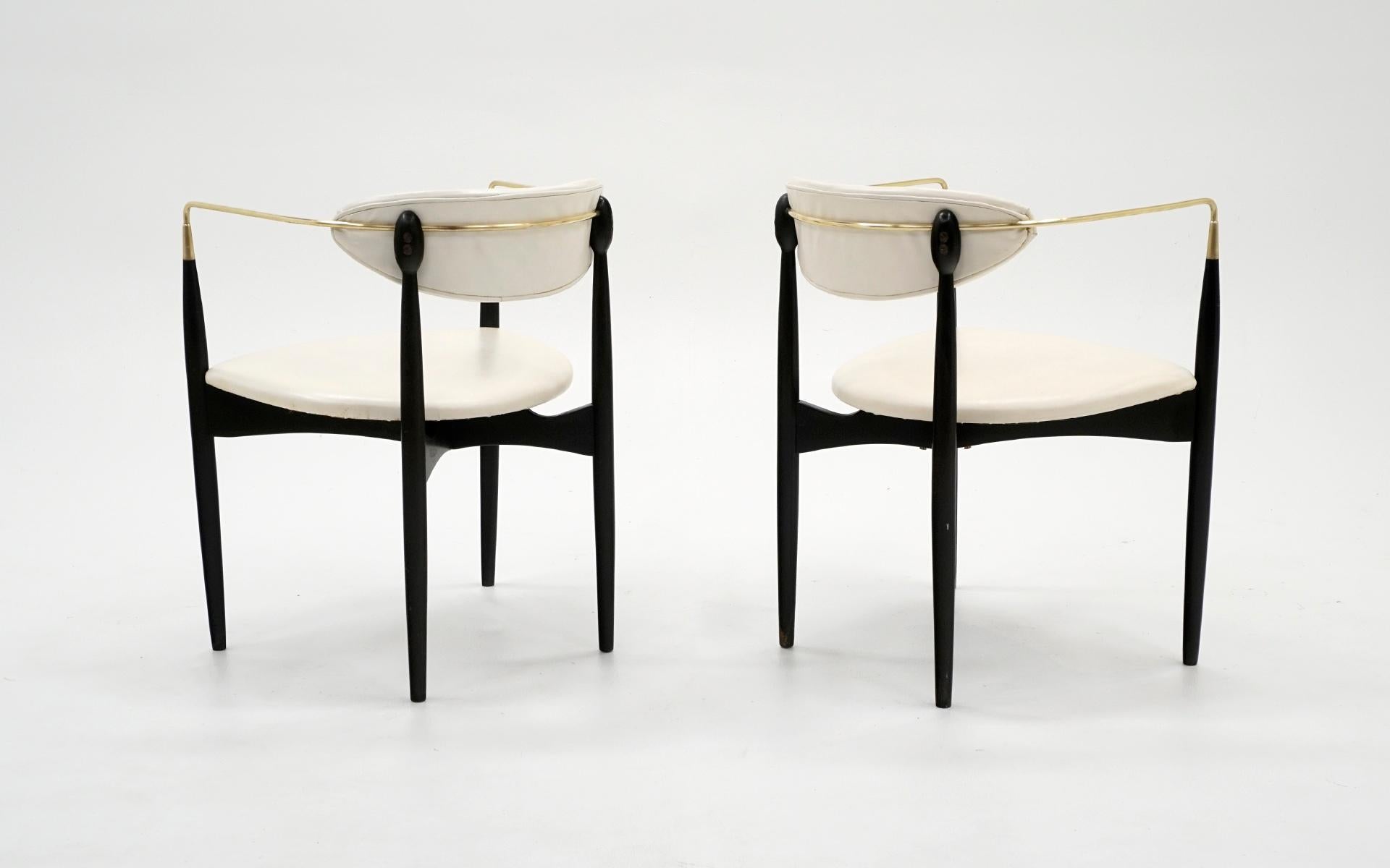 Danish Pair of Viscount Chairs by Dan Johnson, White / Ivory with Brass Arms, Original