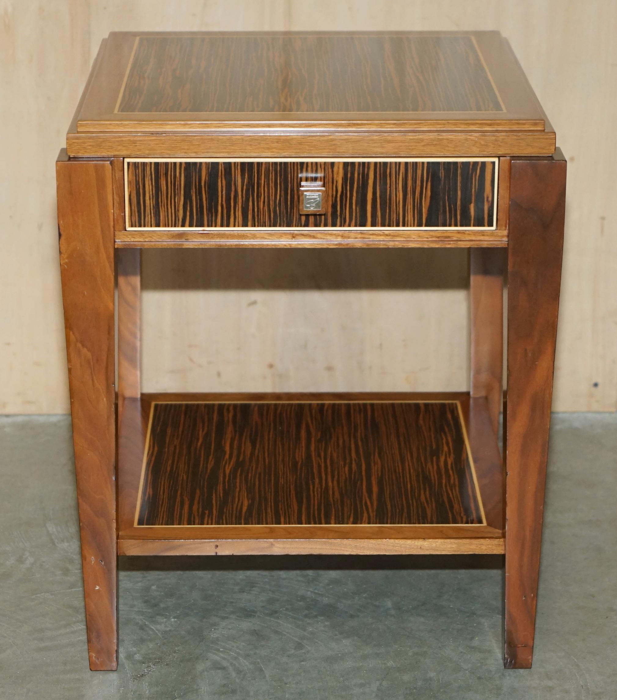 Mid-Century Modern PAIR OF VISCOUNT DAVID LINLEY BEDSIDE LAMP WINE TABLES WITH DRAWERs For Sale