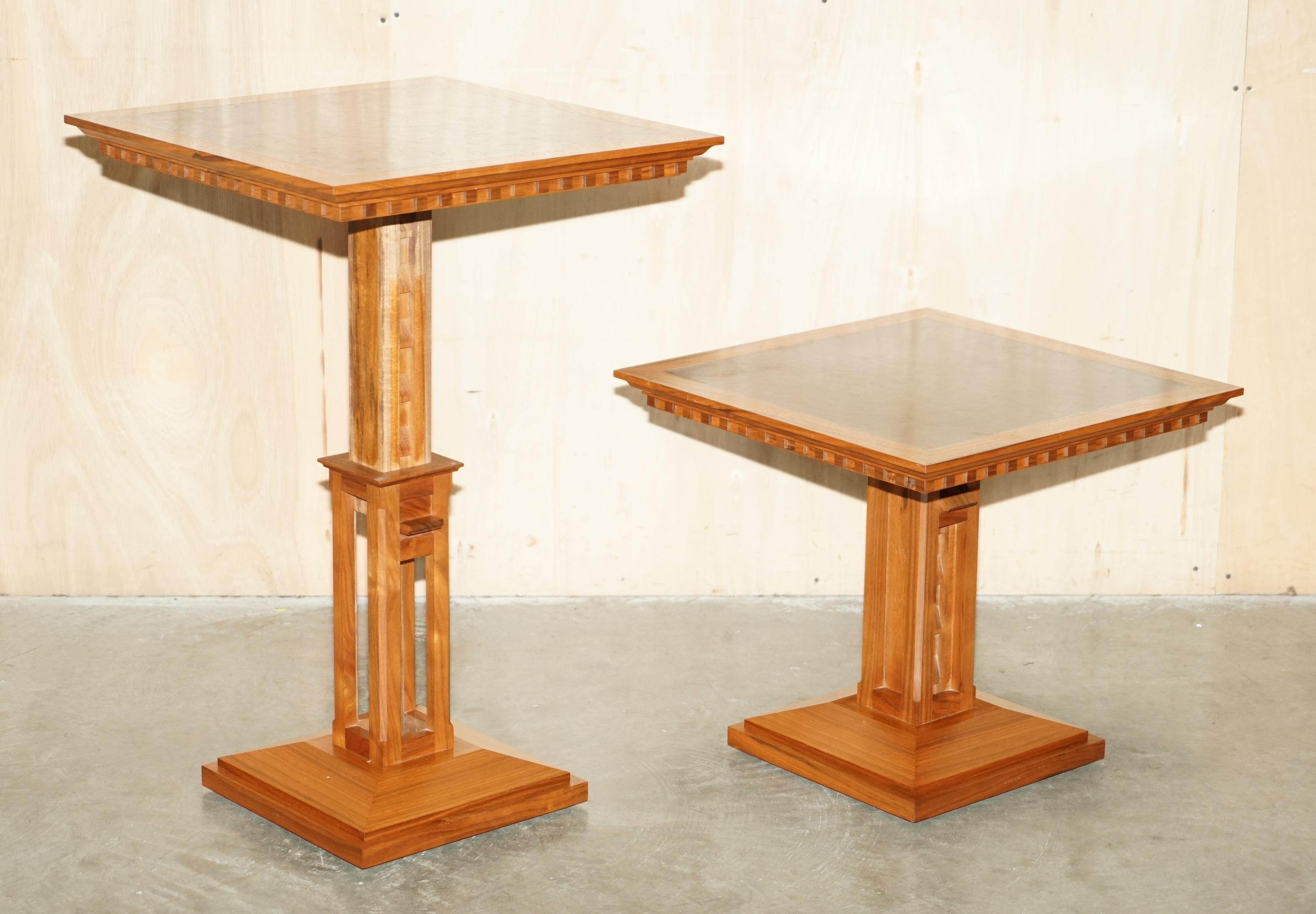 English PAIR OF VISCOUNT DAVID LINLEY BURR WALNUT HEIGHT ADJUSTABLE TABLEs For Sale