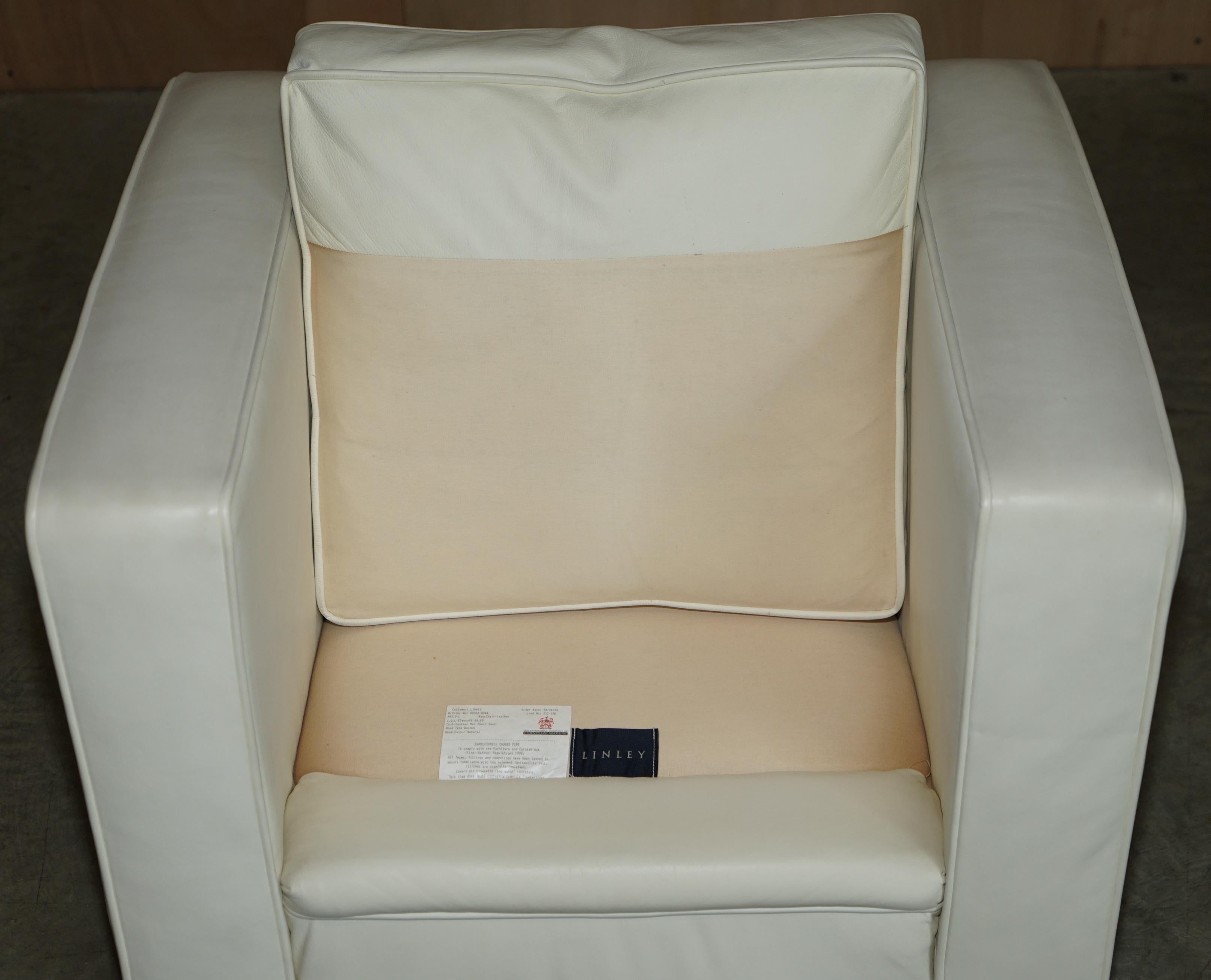 Pair of Viscount David Linley Ivory White Leather Max Club Armchairs For Sale 7
