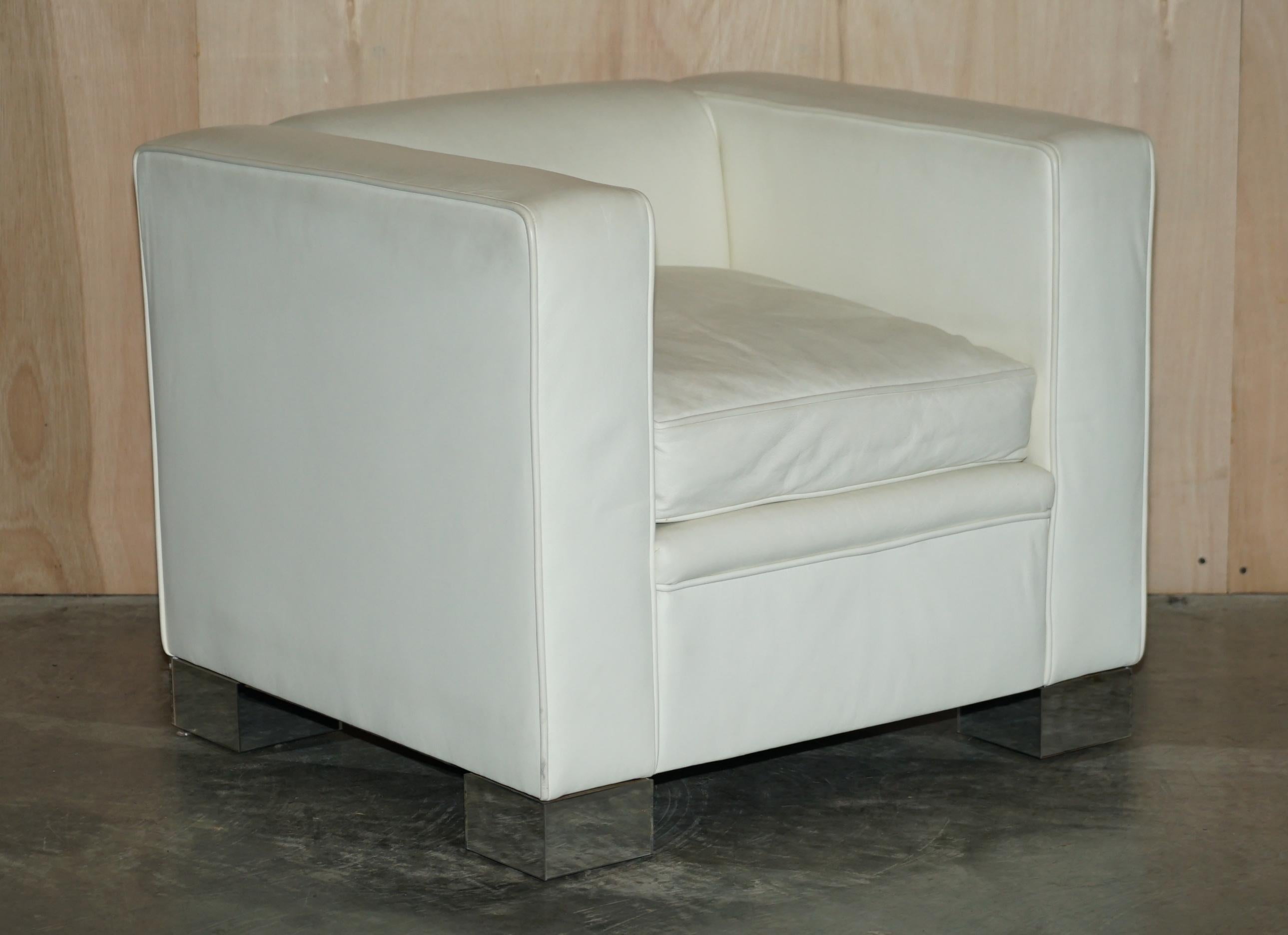 Paire de fauteuils Max Club du vicomte David Linley en cuir blanc et ivoire en vente 9