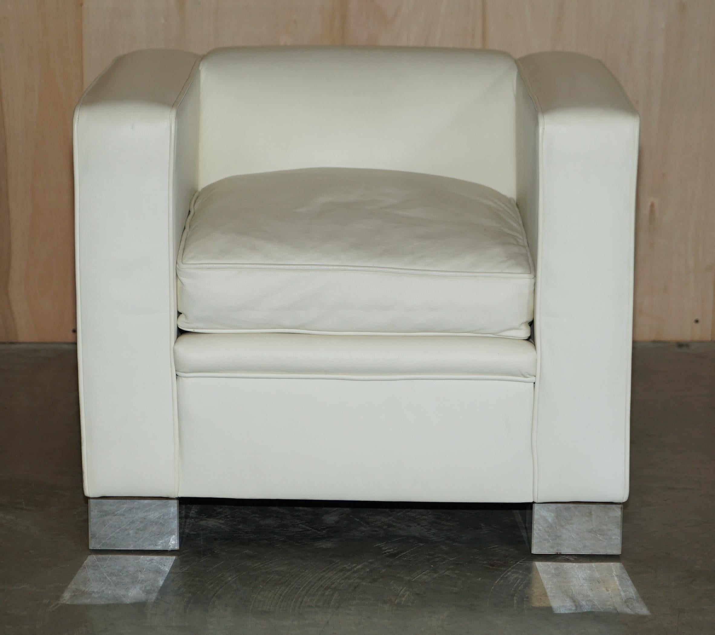 Pair of Viscount David Linley Ivory White Leather Max Club Armchairs For Sale 10
