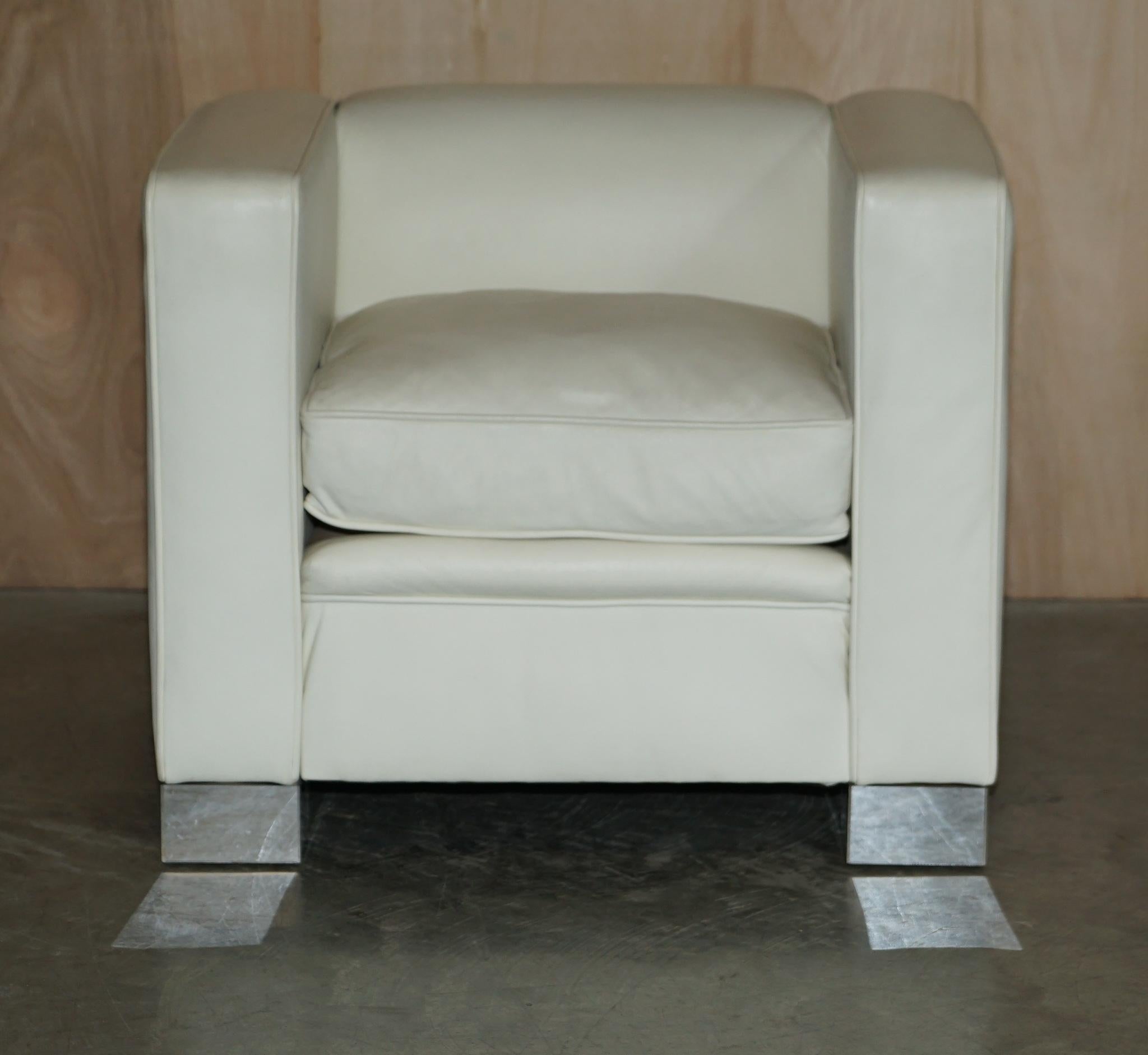 Art déco Paire de fauteuils Max Club du vicomte David Linley en cuir blanc et ivoire en vente