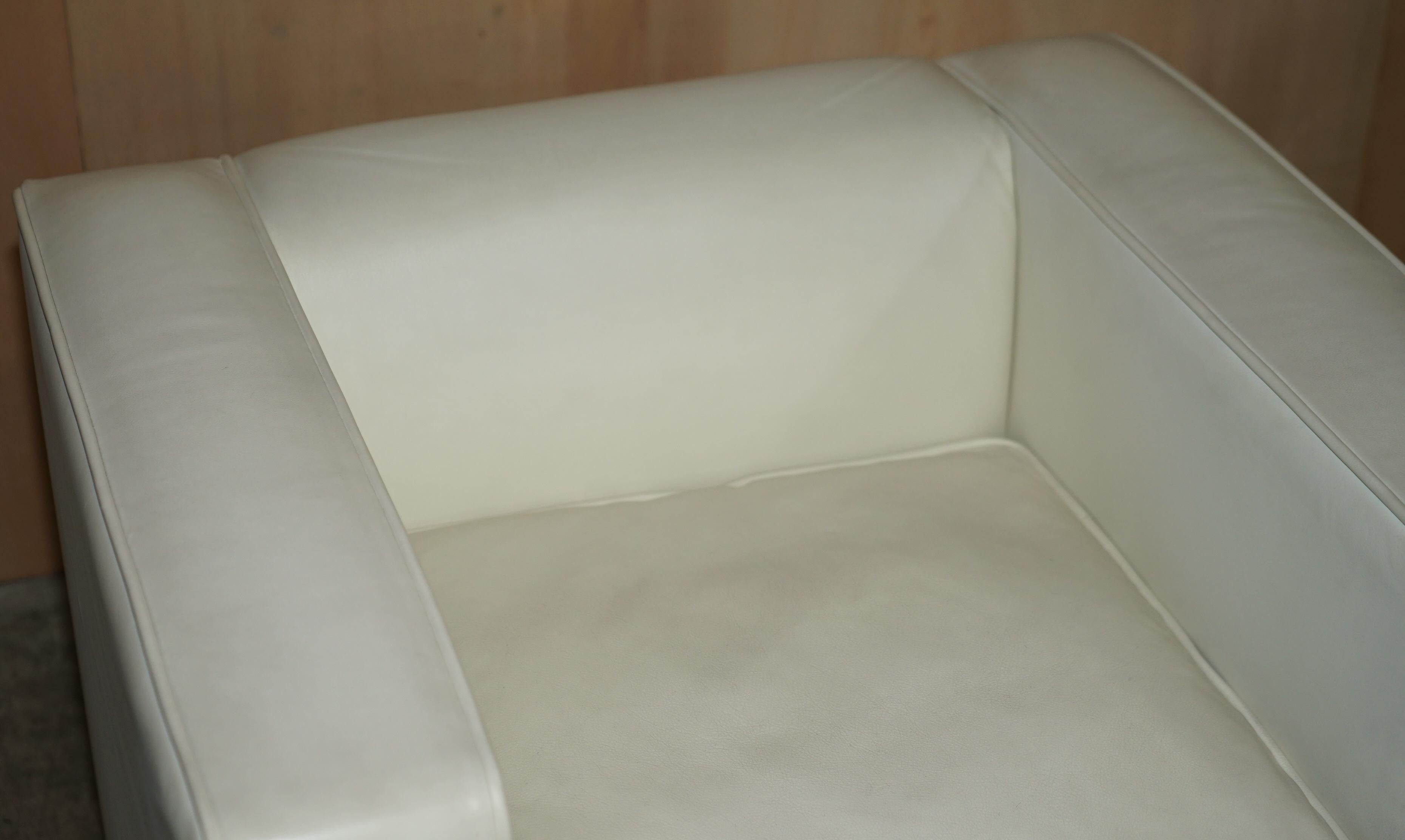 Pair of Viscount David Linley Ivory White Leather Max Club Armchairs For Sale 1