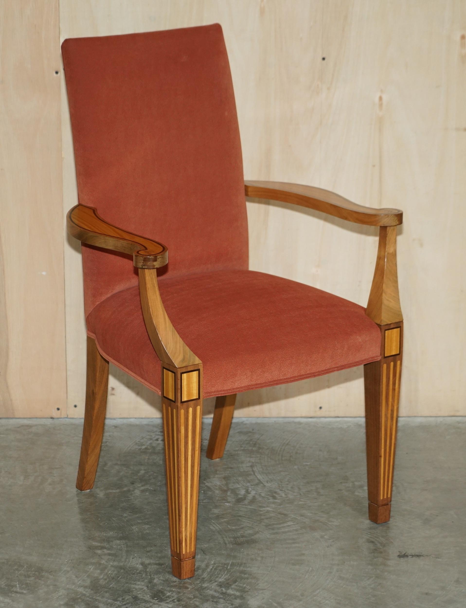 We are delighted to offer for sale this stunning pair of Viscount David Linley occasional carved armchairs in satinwood and walnut 

A very well made and decorative pair of occasional armchairs, they can be used in a library or study, either side