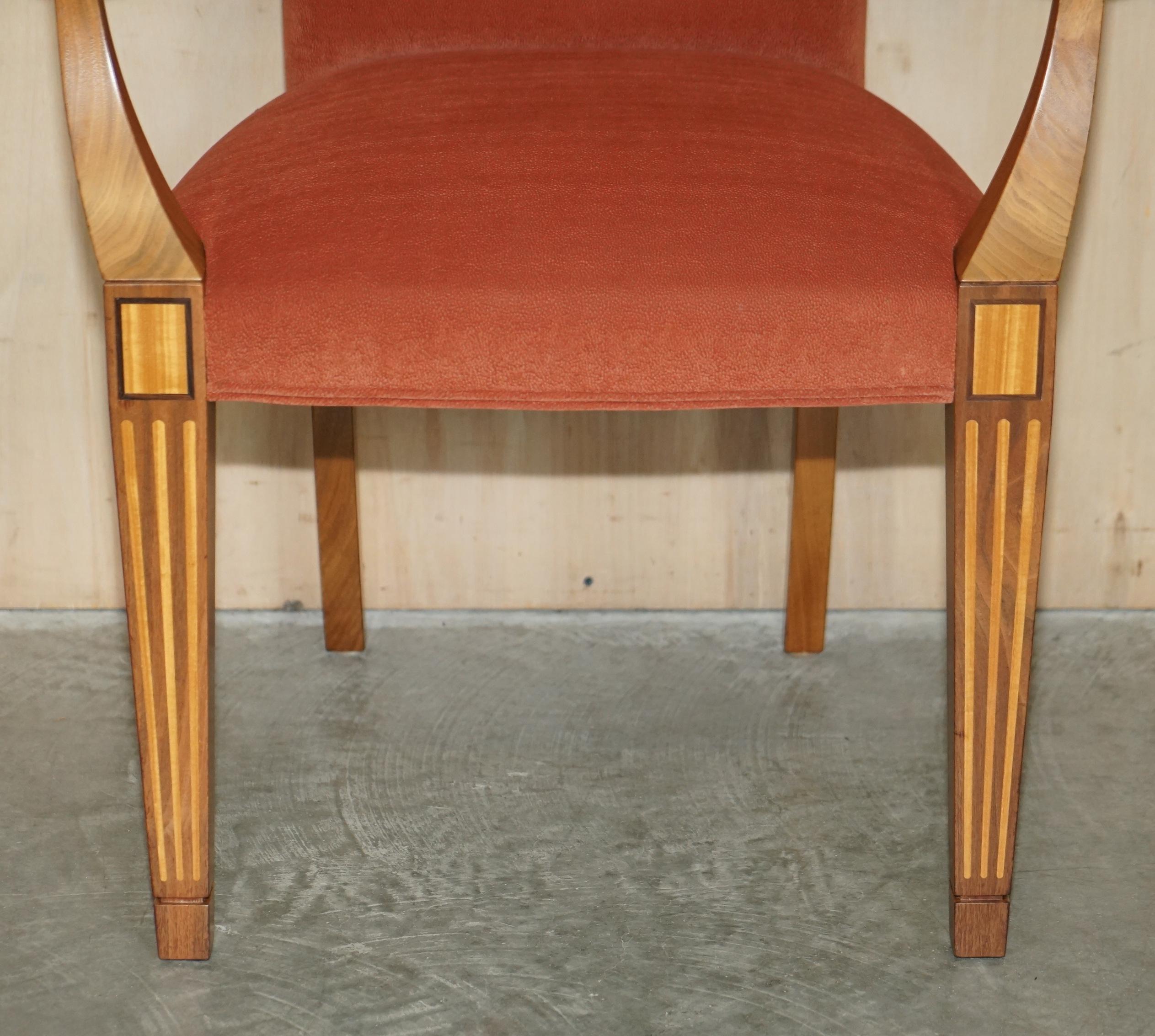 English Pair of Viscount David Linley Satinwood & Walnut Carving Occasional Armchairs For Sale