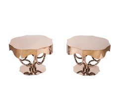 Pareja de mesas auxiliares italianas Visionnaire de latón y diseño de cuerda