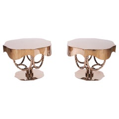 Pair of Visionnaire Italian Brass & Rope Design Side Tables