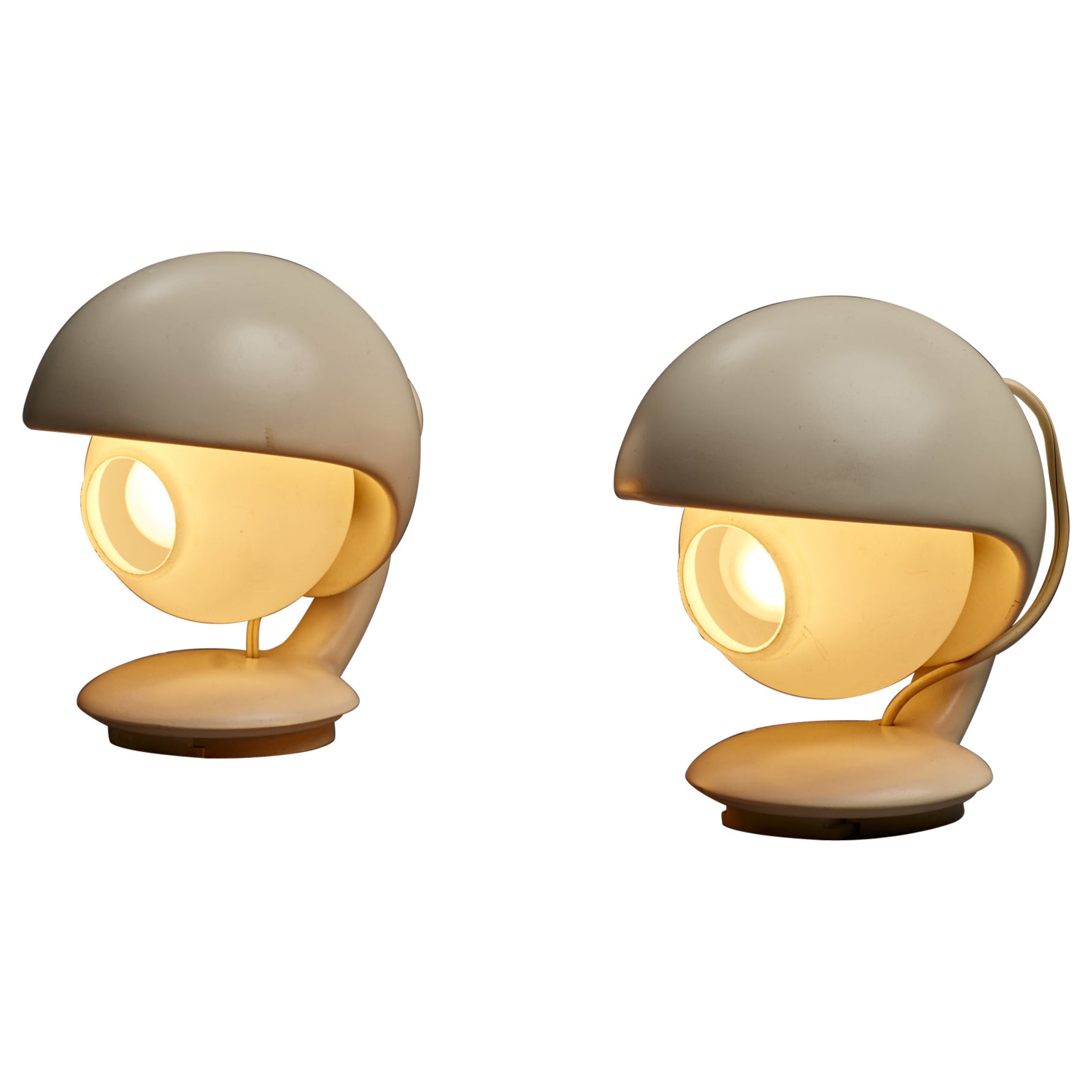 Pair of Visor-Form Table Lamps with Opaline Glass Diffusers, 1960s For Sale
