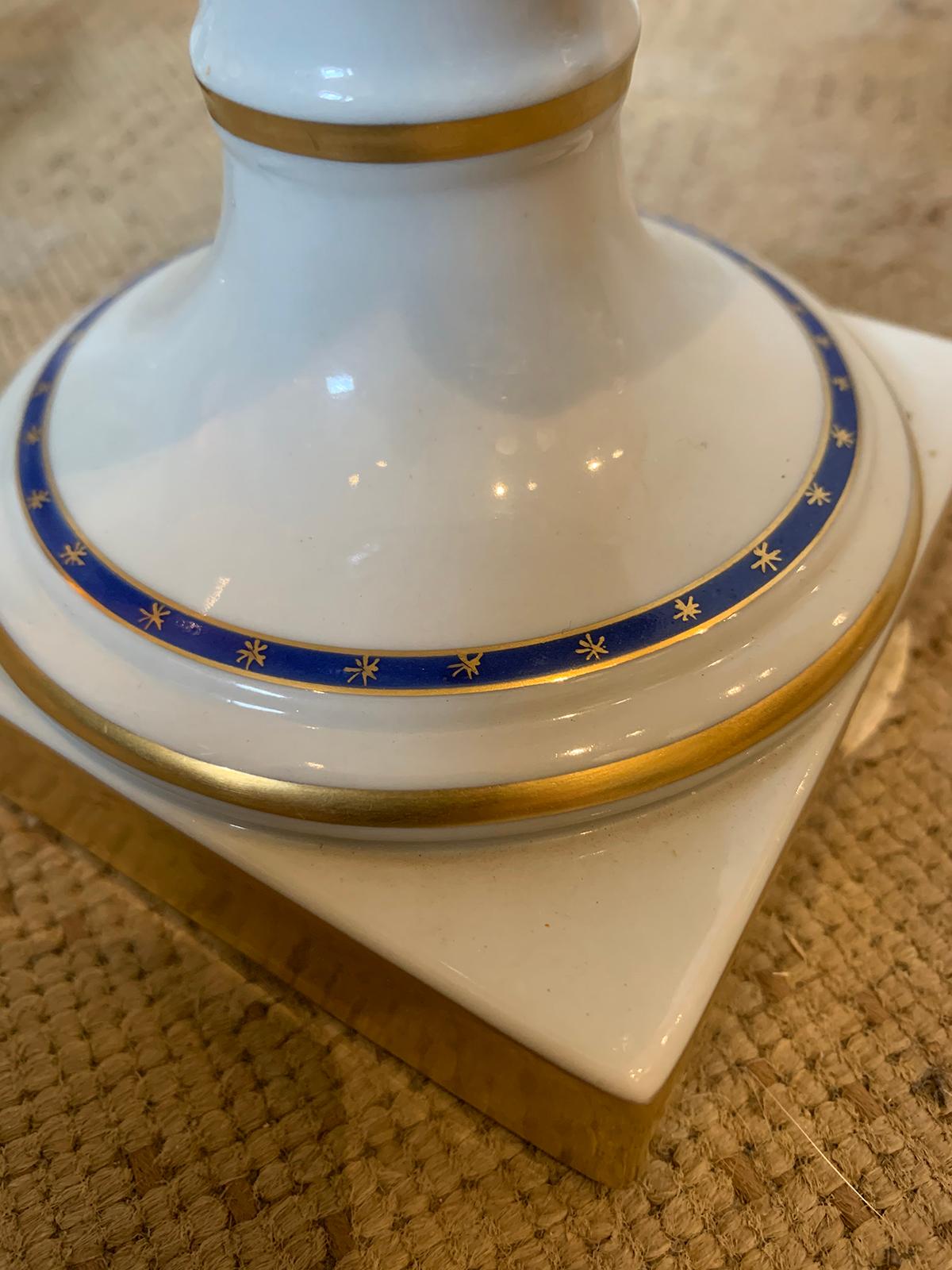 Pair of Vista Alegre Portuguese Blue & White Porcelain Urns, Gilt Details Marked 10