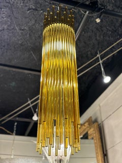 Pair of Vistosi Diadema gold crystal chandeliers 1990