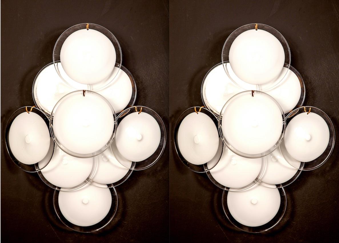 Pair of Vistosi Disc Murano Glass Sconces or Wall Light, 1970s In Excellent Condition In Rome, IT