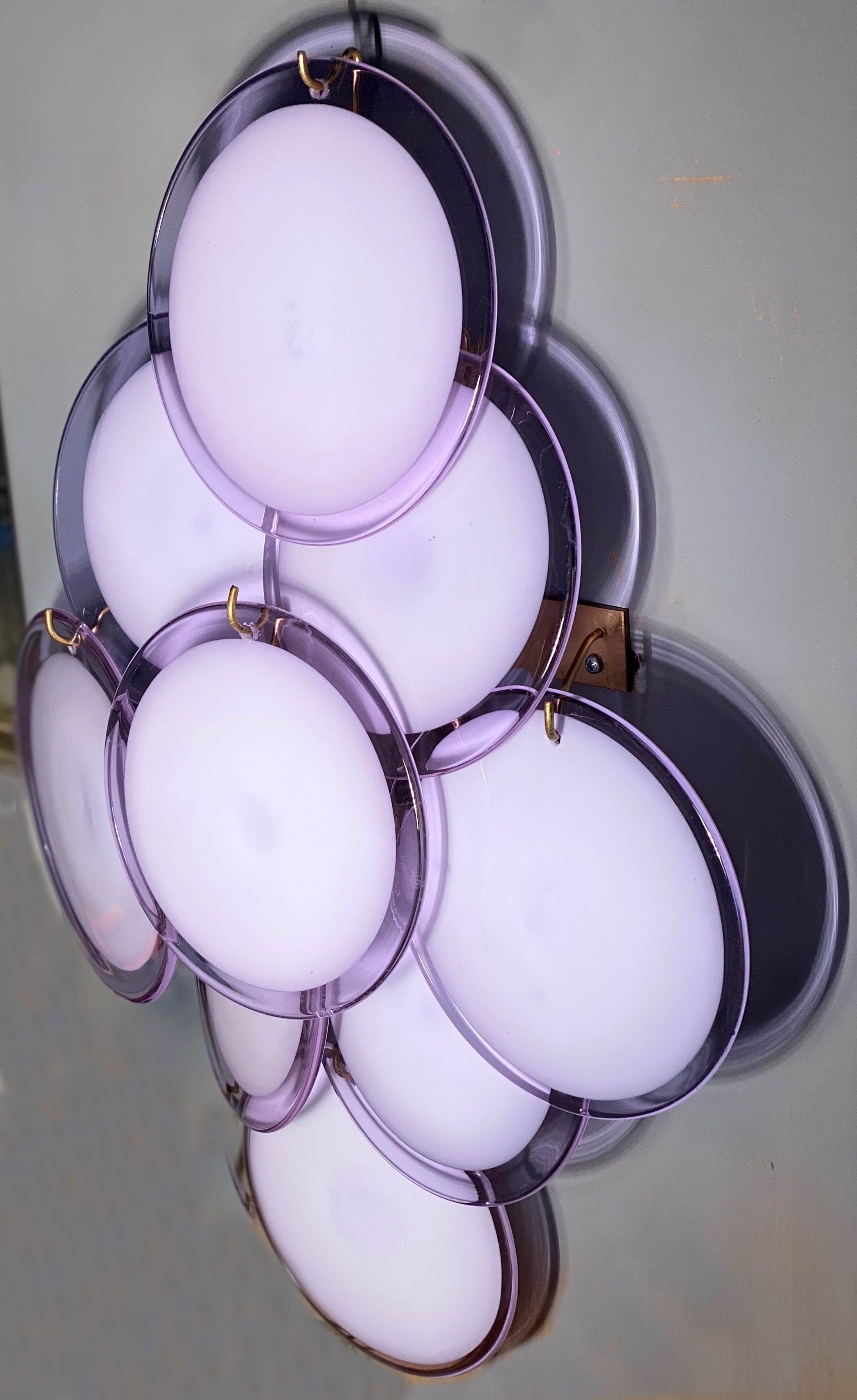 Pair of Amethyst Disc Murano Glass Sconces or Wall Light, 1970s In Excellent Condition In Rome, IT