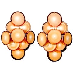 Pair of Vistosi Disc Murano Glass Sconces or Wall Light, 1970s