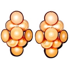 Pair of Vistosi Disc Murano Glass Sconces or Wall Light, 1970s