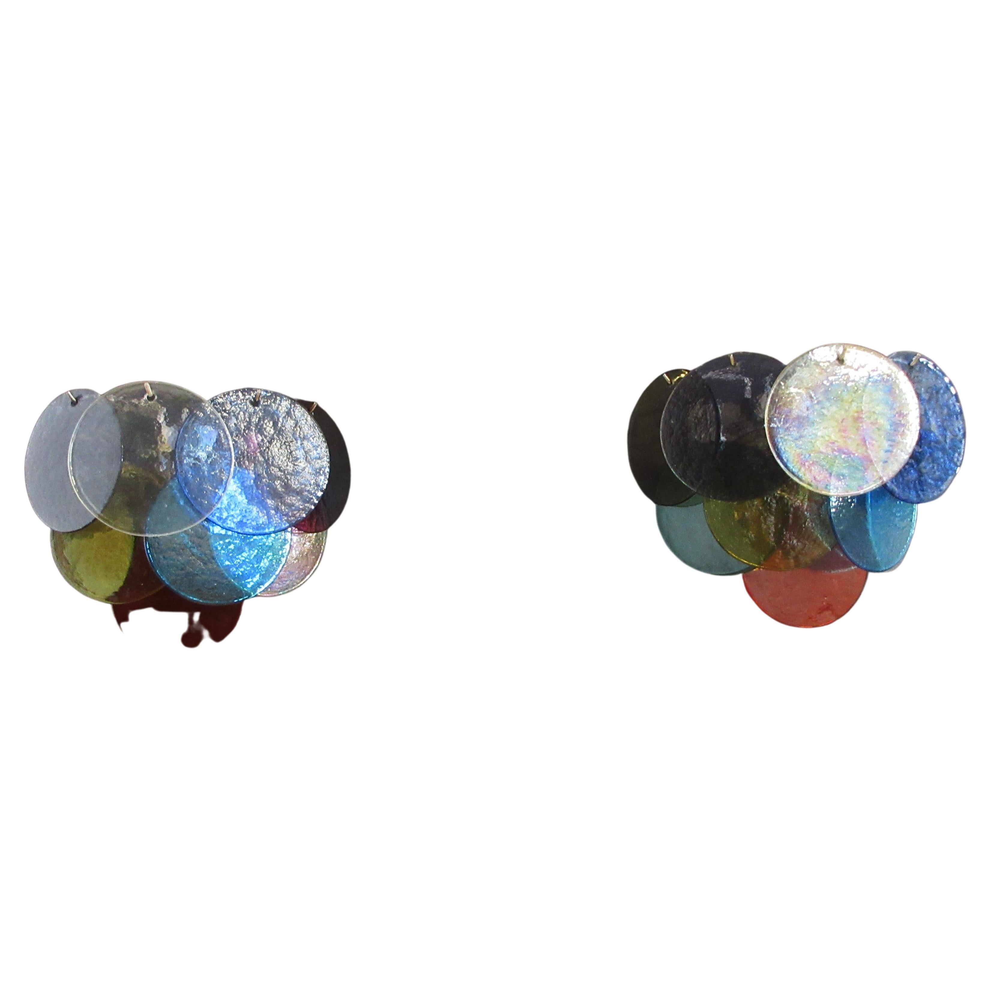 Pair of Vistosi Sconces, 10 Multicolored Murano Glasses For Sale