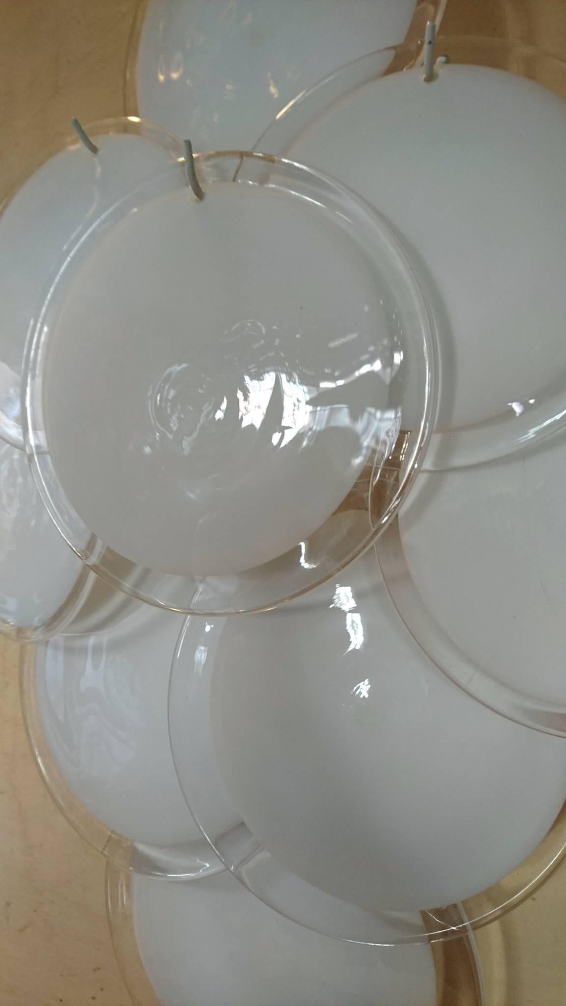 Italian Pair of Vistosi Wall Sconces with White Glass Discs