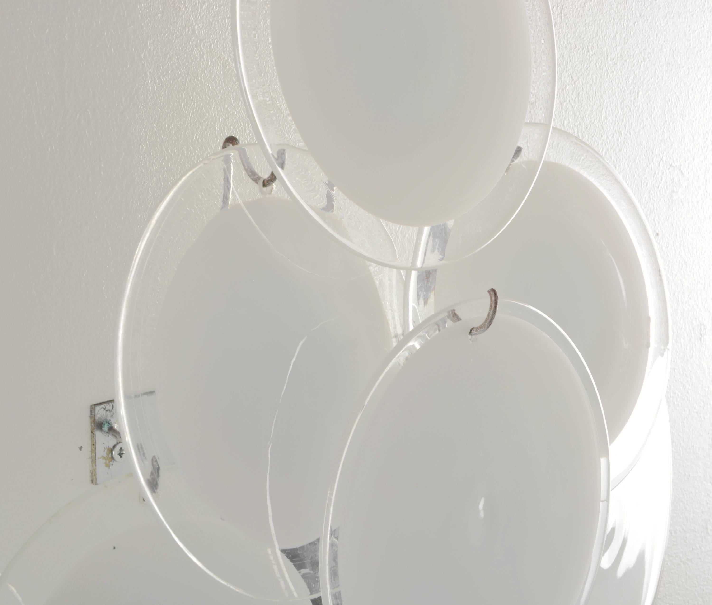 20th Century Pair of Vistosi Wall Sconces with White Glass Discs