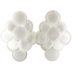 Pair of Vistosi Wall Sconces with White Glass Discs