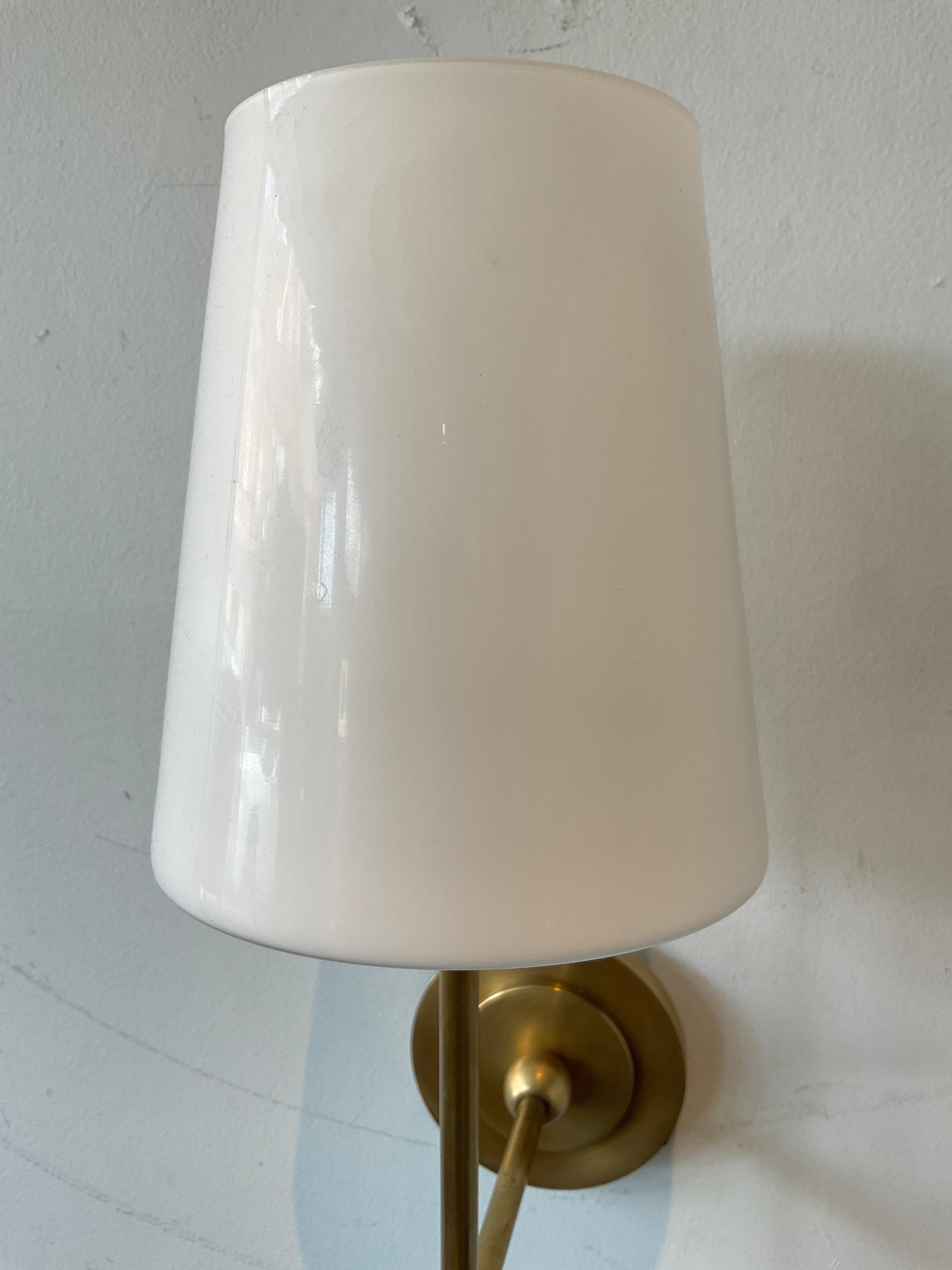 Pair Of Visual Comfort Thomas O’Brien Brass Sconces With Glass Shades For Sale 1