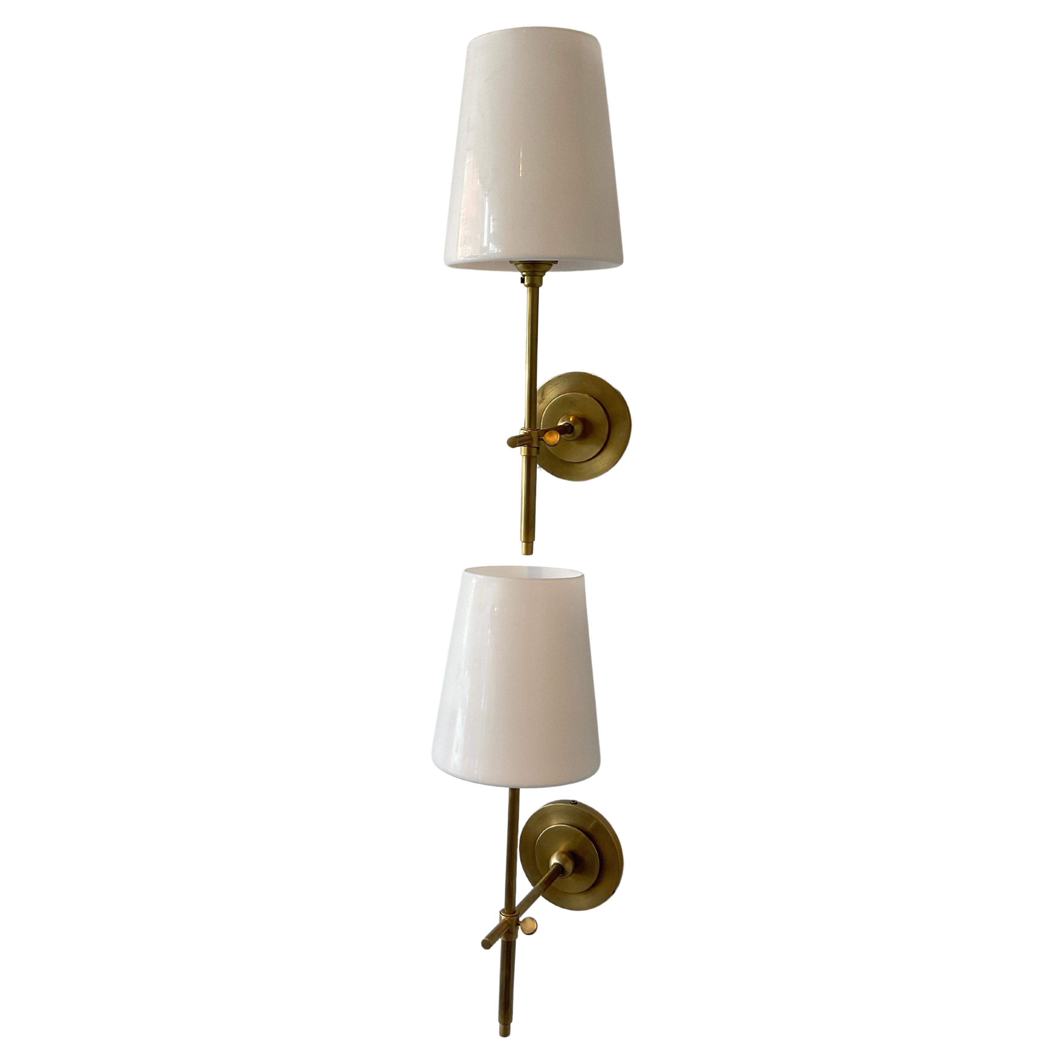 Pair Of Visual Comfort Thomas O’Brien Brass Sconces With Glass Shades For Sale