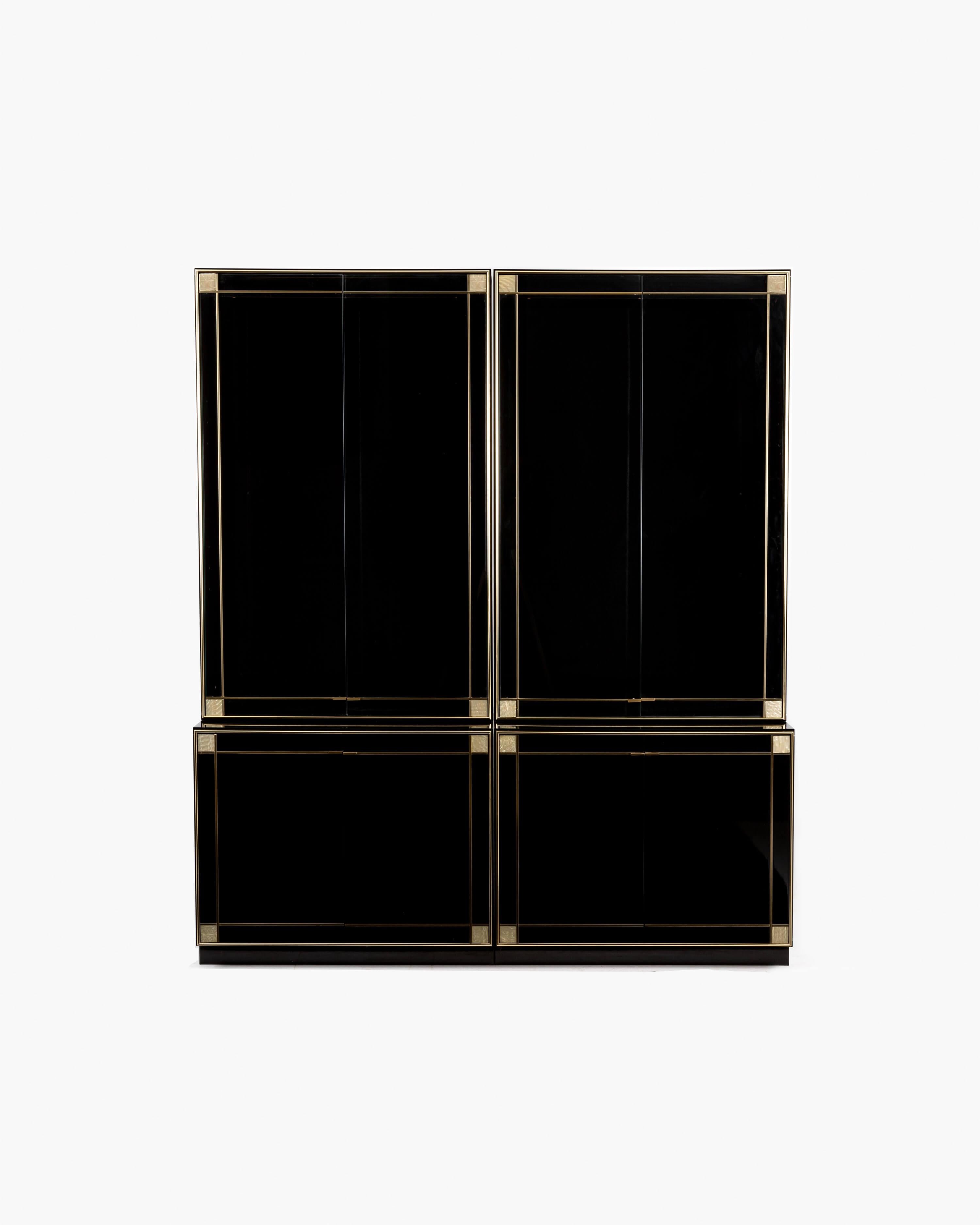 Art Deco Pair of Vitrines for Roche Bobois in Black Lacquer by Pierre Cardin, circa 1980 For Sale