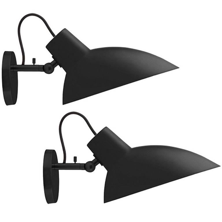 Enameled Pair of Vittoriano Viganò 'VV Cinquanta' Sconces in Black with Switch for Astep For Sale