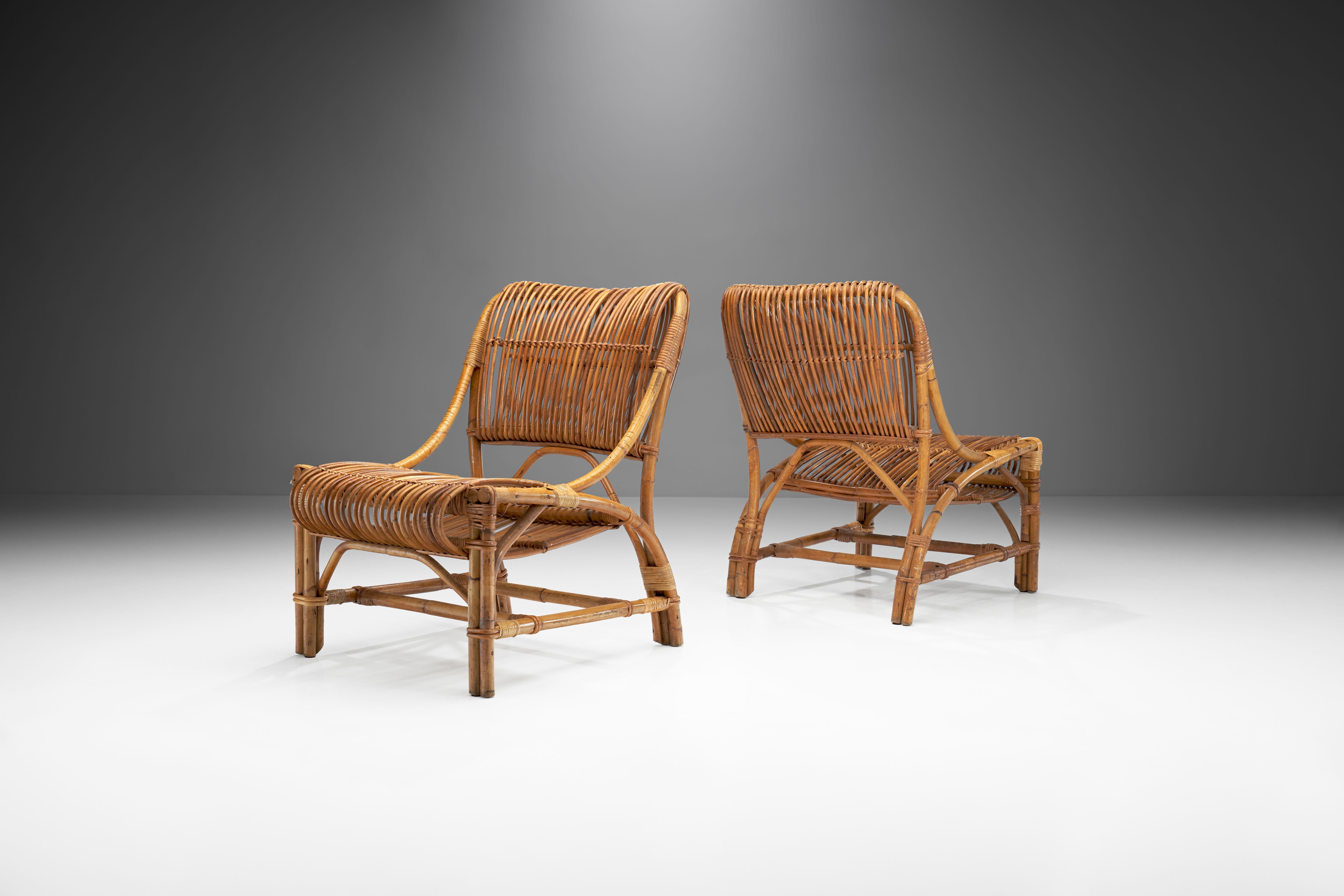 Italian Pair of Vittorio Bonacina Attributed Wicker Chairs, Italy, 1950s