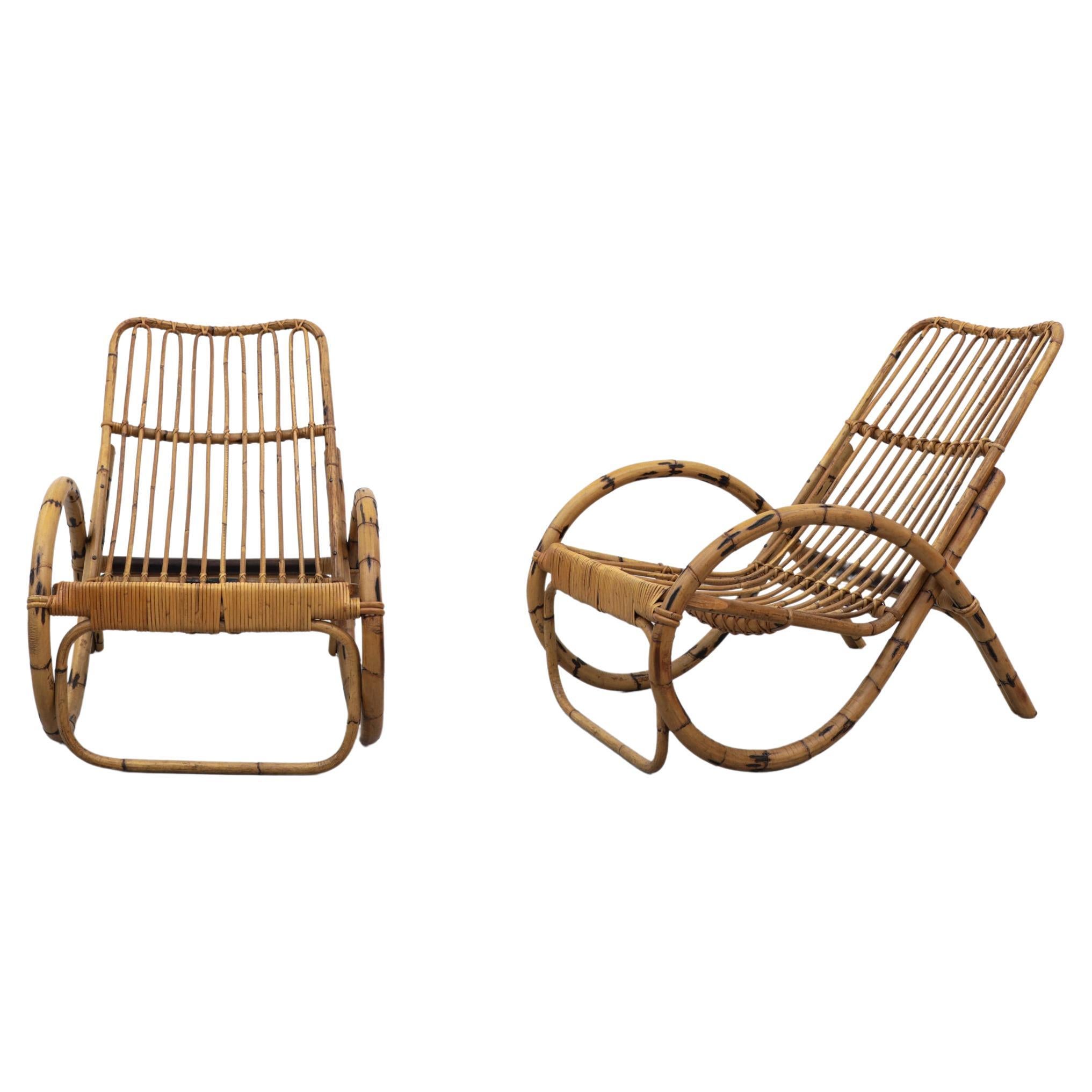 Bamboo and Cane Regency Style Lounge Chairs at 1stDibs