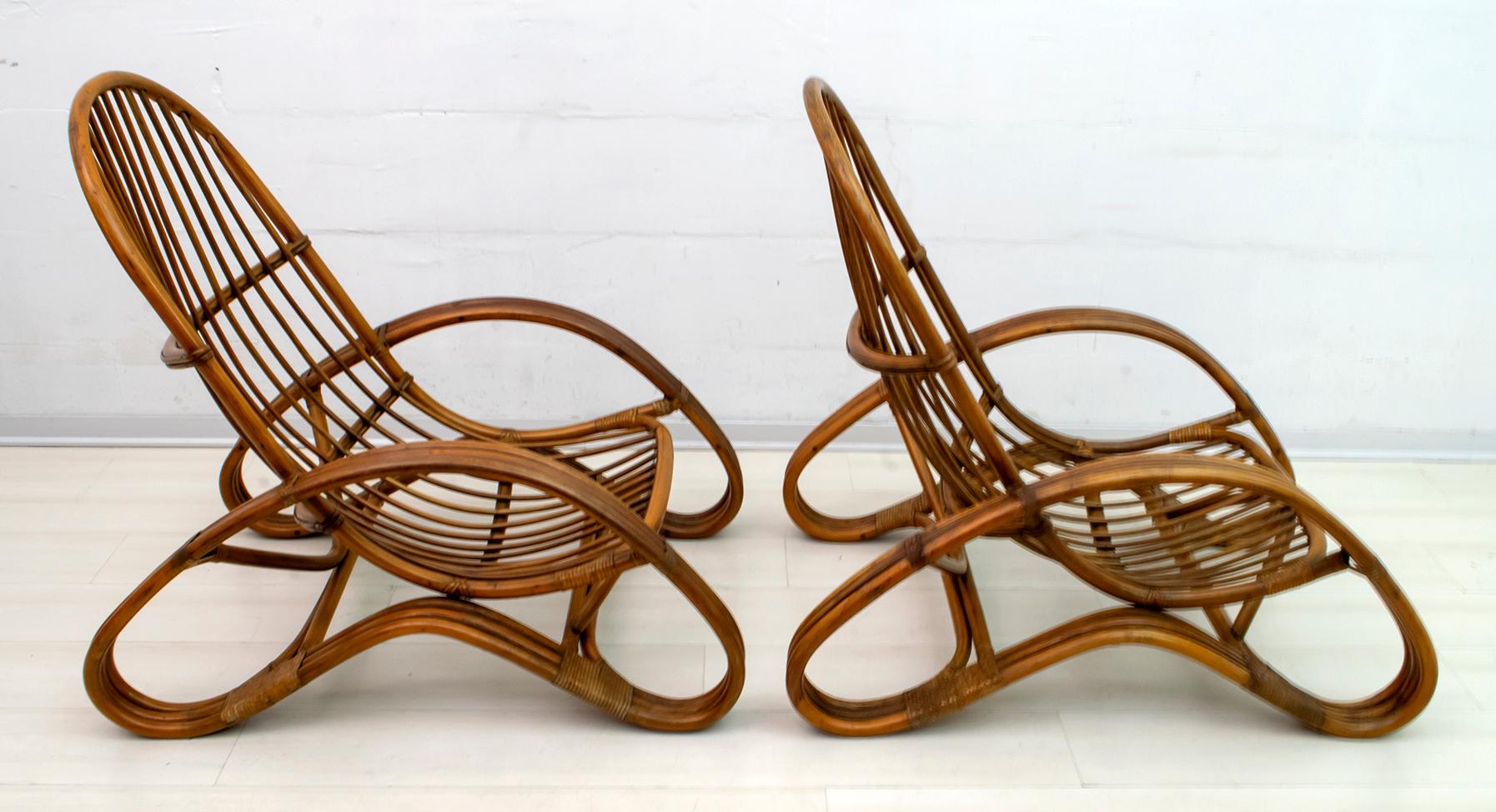 Pair of Mid-Century Modern Italian Bamboo Armchairs Bonaccina Style, 1970s For Sale 2