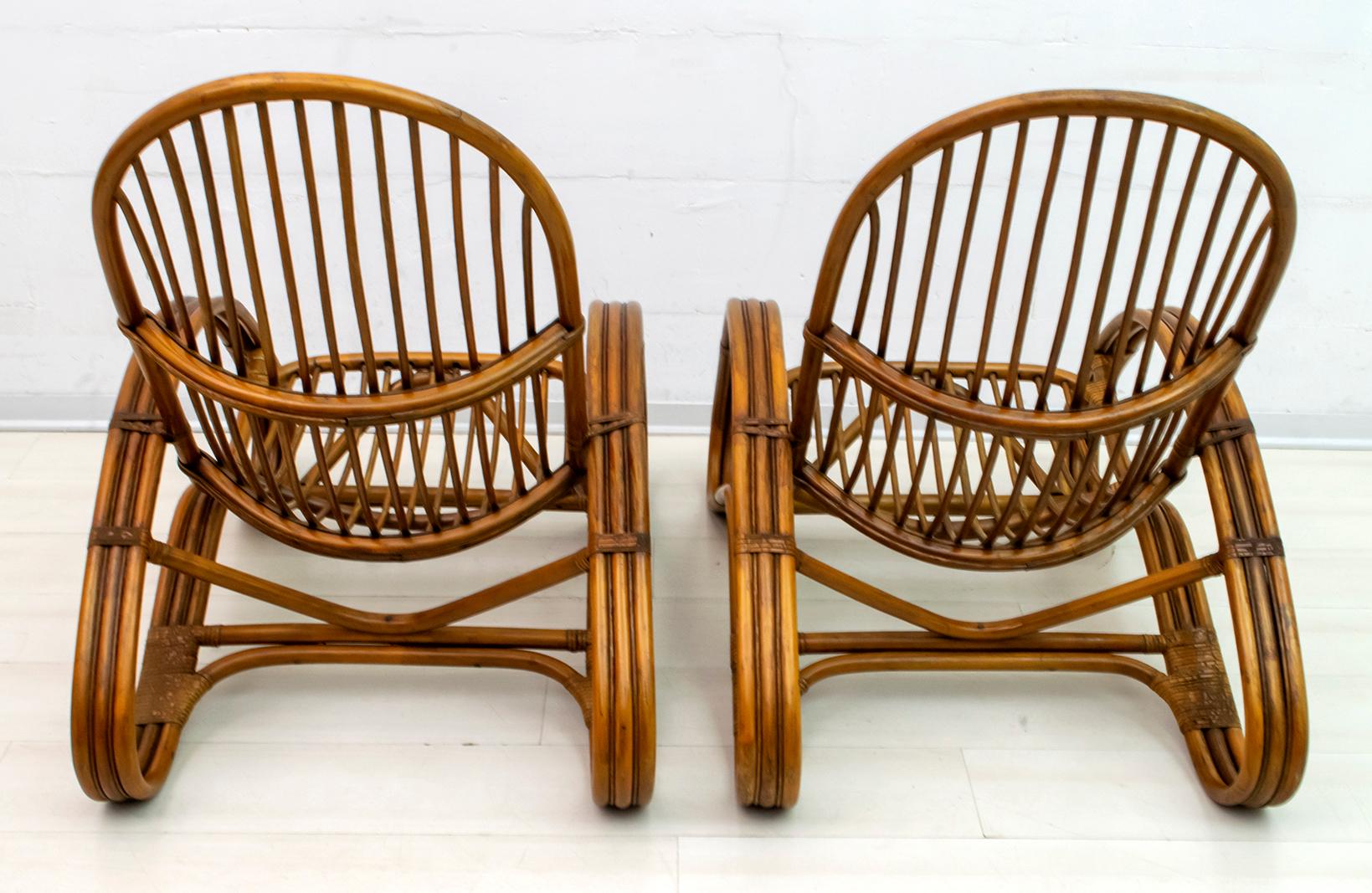 Pair of Mid-Century Modern Italian Bamboo Armchairs Bonaccina Style, 1970s For Sale 3