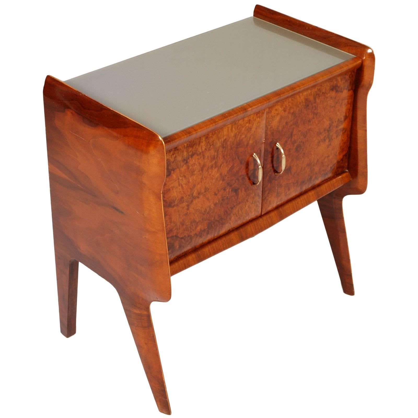 Mid-Century Modern Pair of Vittorio Dassi Attributed Italian Nightstands, Gold Colored Glass Top