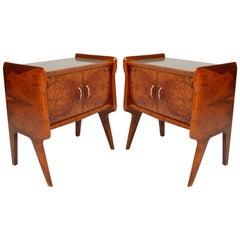 Pair of Vittorio Dassi Attributed Italian Nightstands, Gold Colored Glass Top