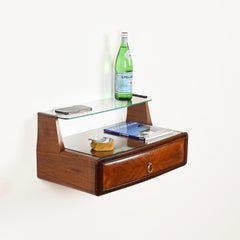 Pair of Vittorio Dassi Nightstands in Wood, Brass and Glass, Italy, 1950s