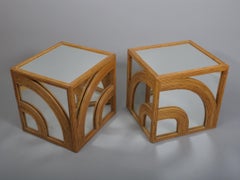Pair of Vivai del Sud cane and mirror cube tables c1970