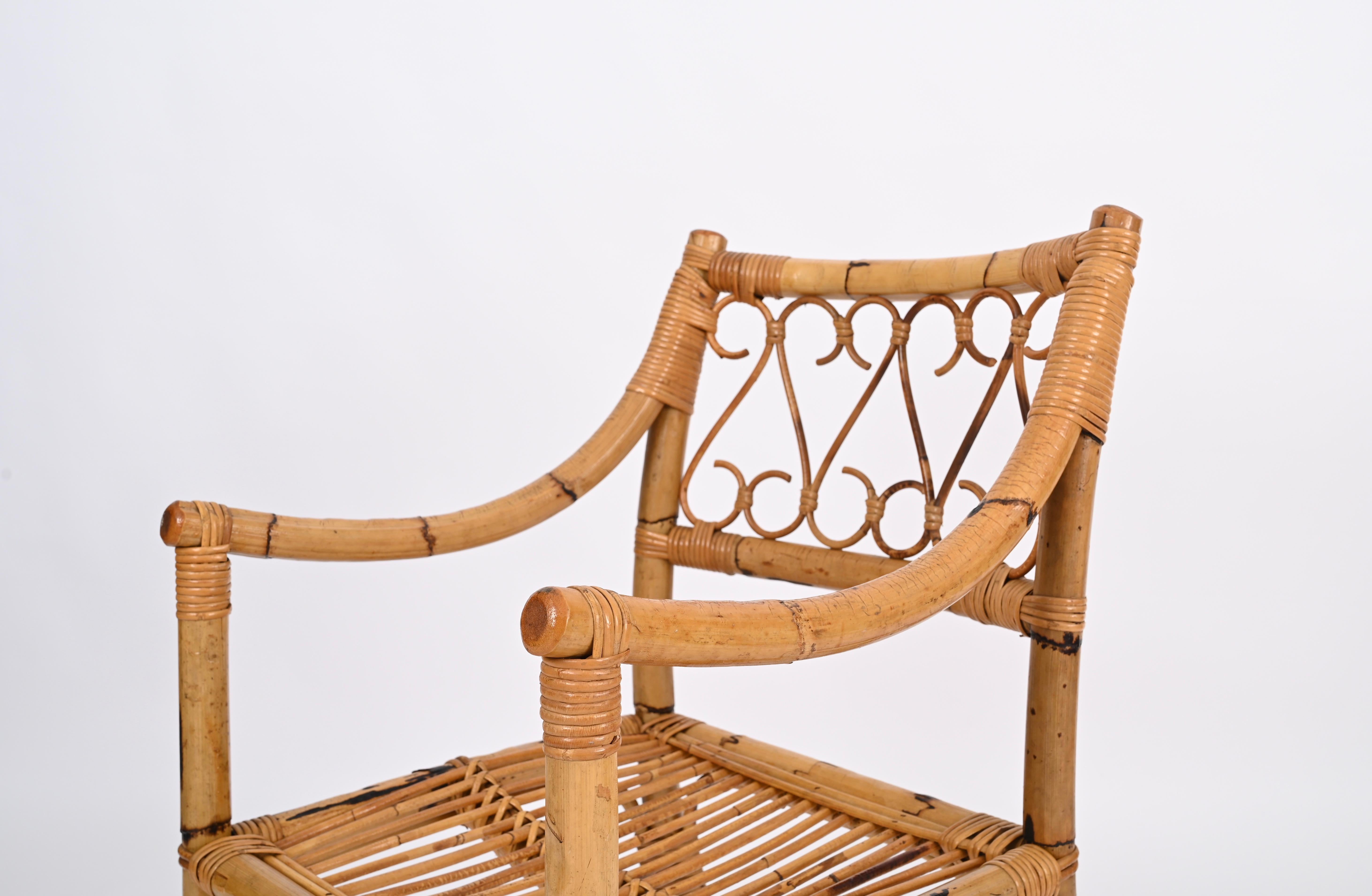 Pair of Vivai del Sud Mid-Century Armchairs in Bamboo and Rattan, Italy 1970s For Sale 6