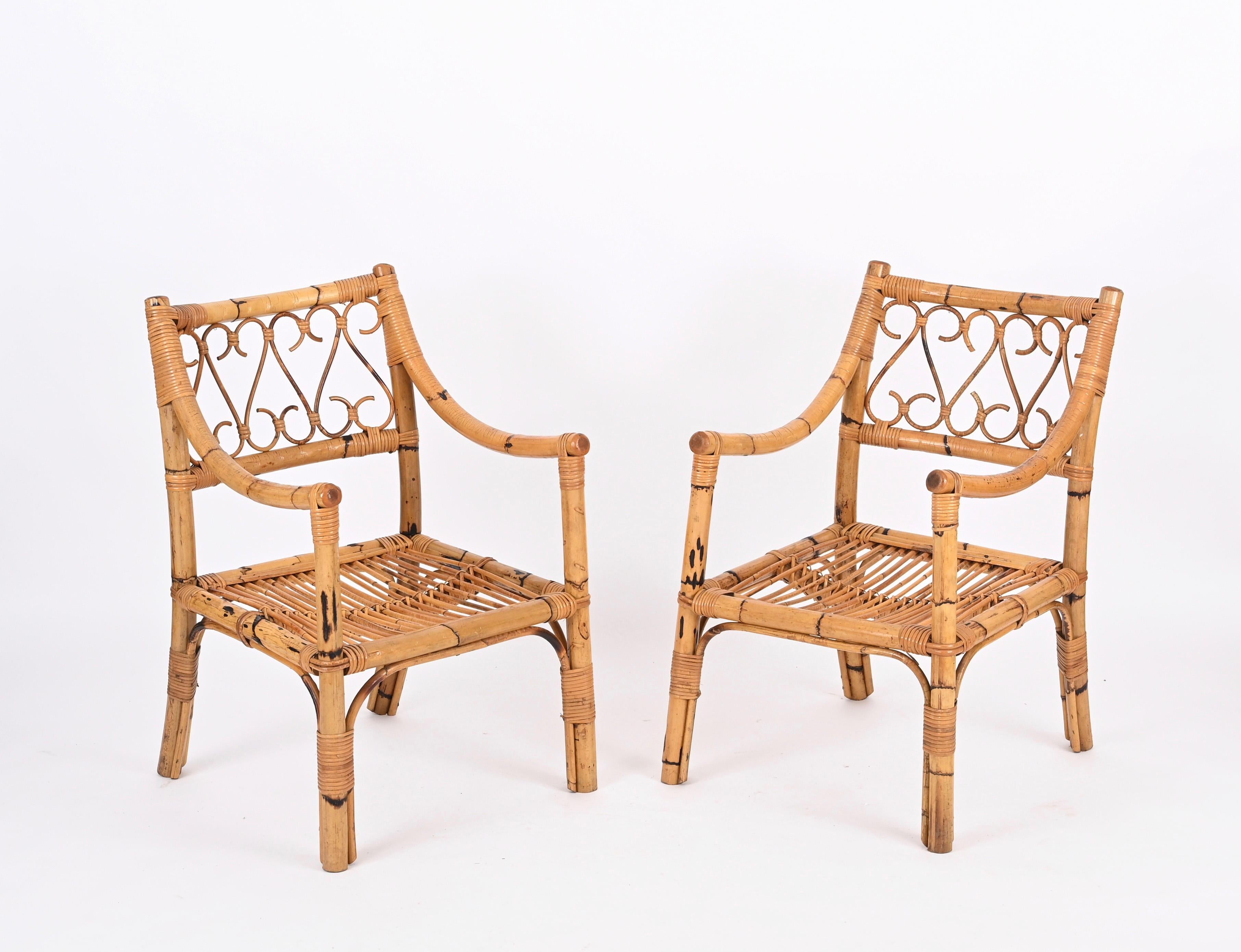 Paire de fauteuils Vivai del Sud du milieu du siècle en bambou et rotin, Italie 1970 en vente 8