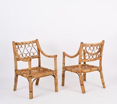 Pair of Vivai del Sud Mid-Century Armchairs in Bamboo and Rattan, Italy 1970s