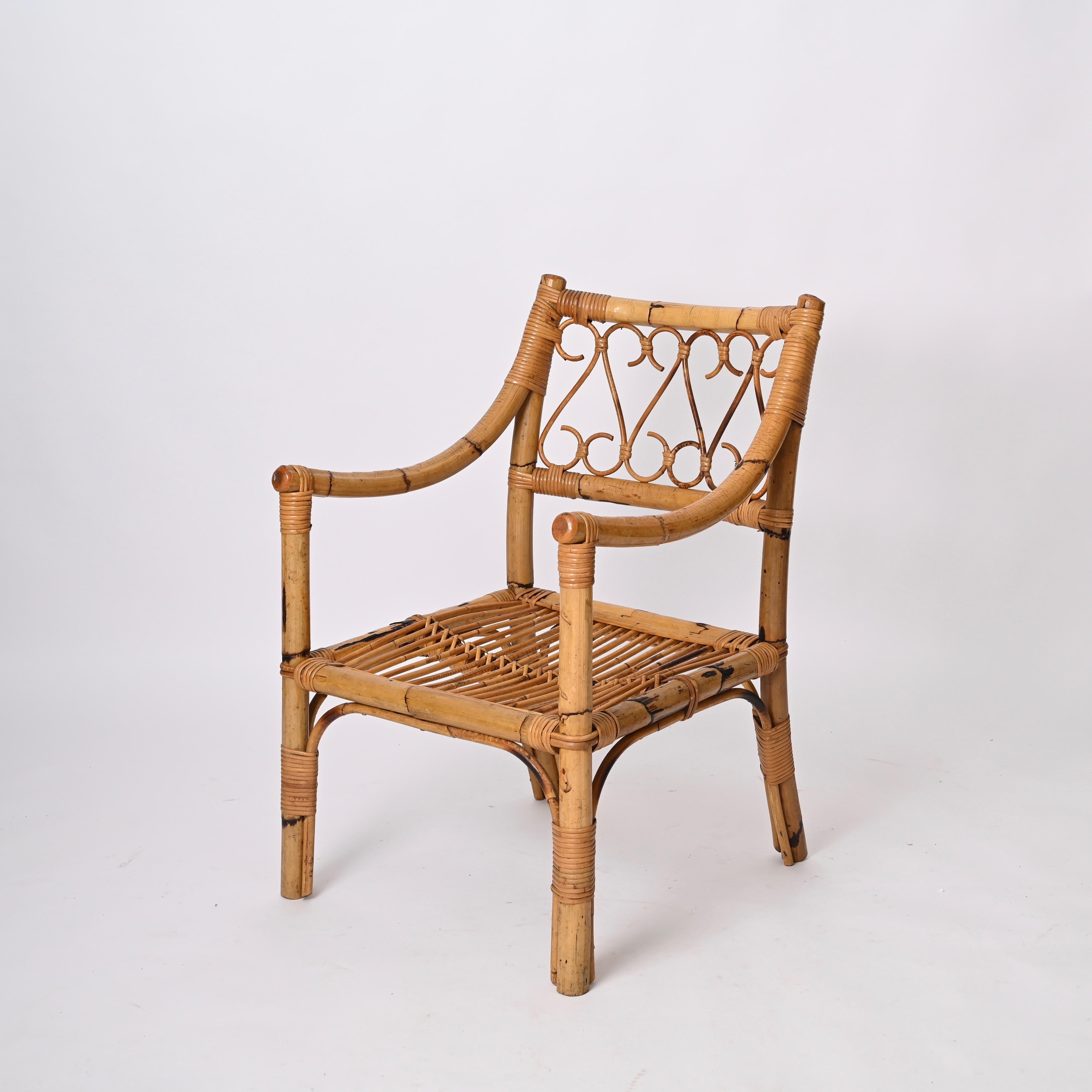 Fait main Paire de fauteuils Vivai del Sud du milieu du siècle en bambou et rotin, Italie 1970 en vente