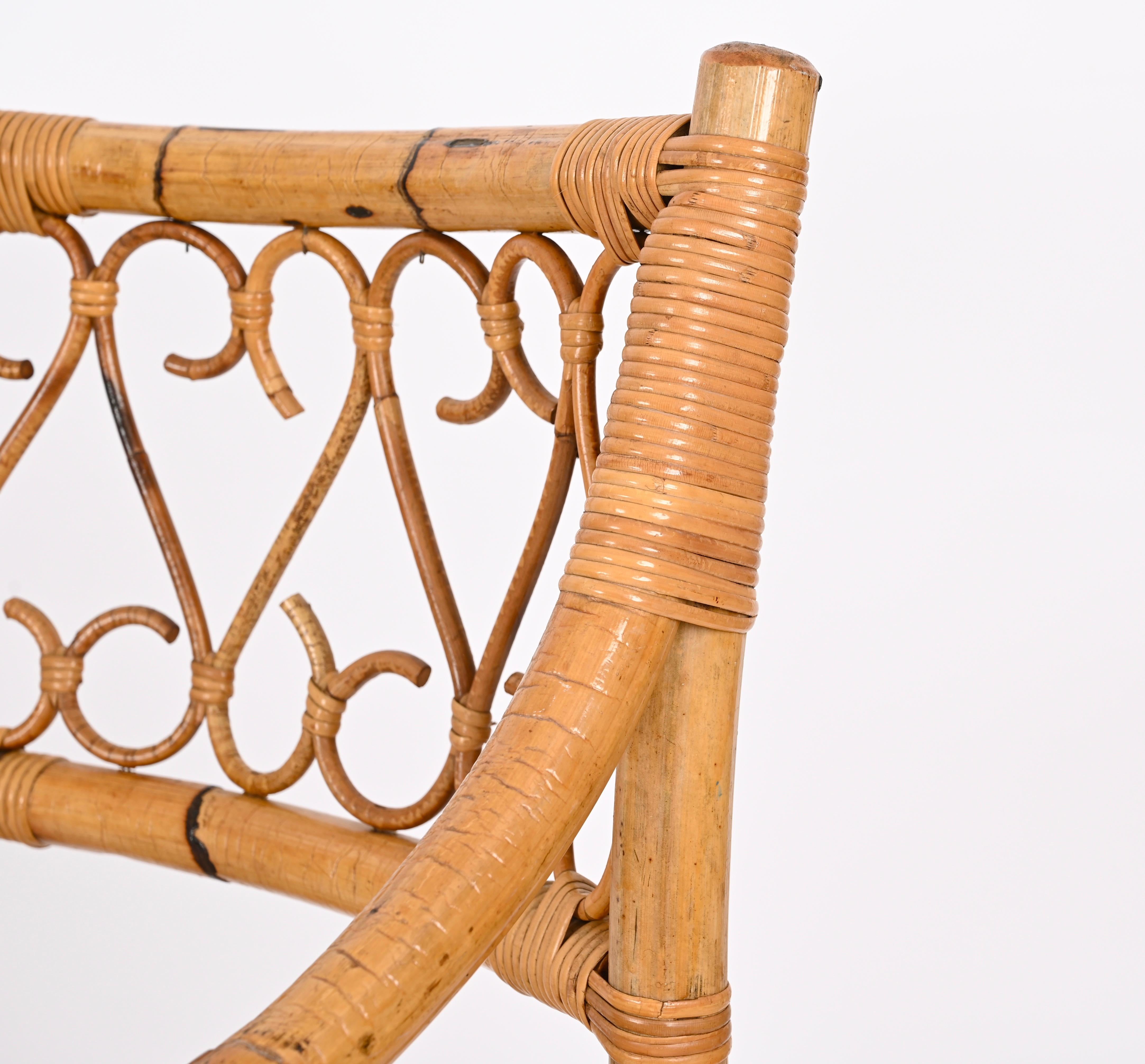 Fin du 20e siècle Paire de fauteuils Vivai del Sud du milieu du siècle en bambou et rotin, Italie 1970 en vente