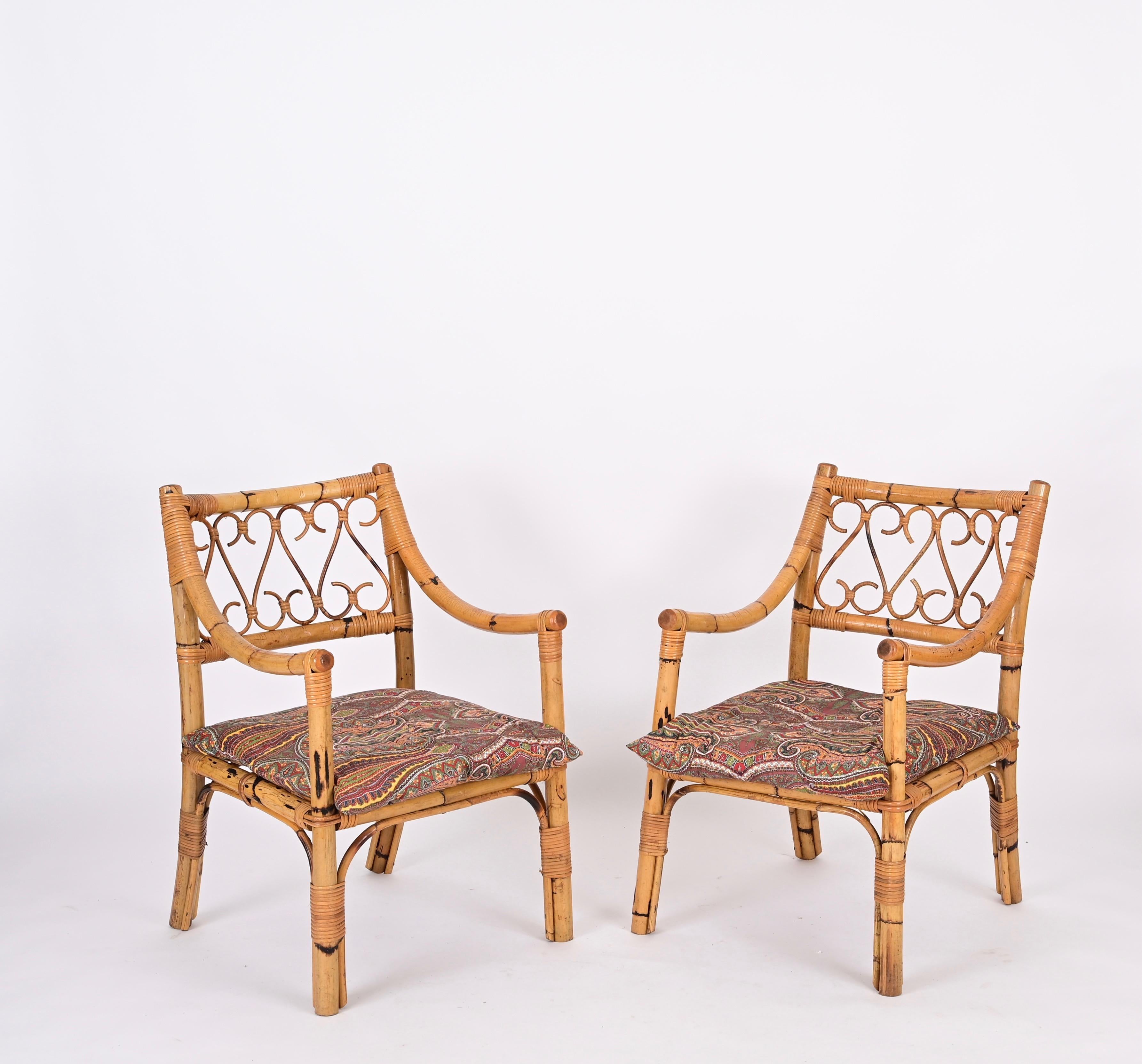 Pair of Vivai del Sud Mid-Century Armchairs in Bamboo and Rattan, Italy 1970s For Sale 1