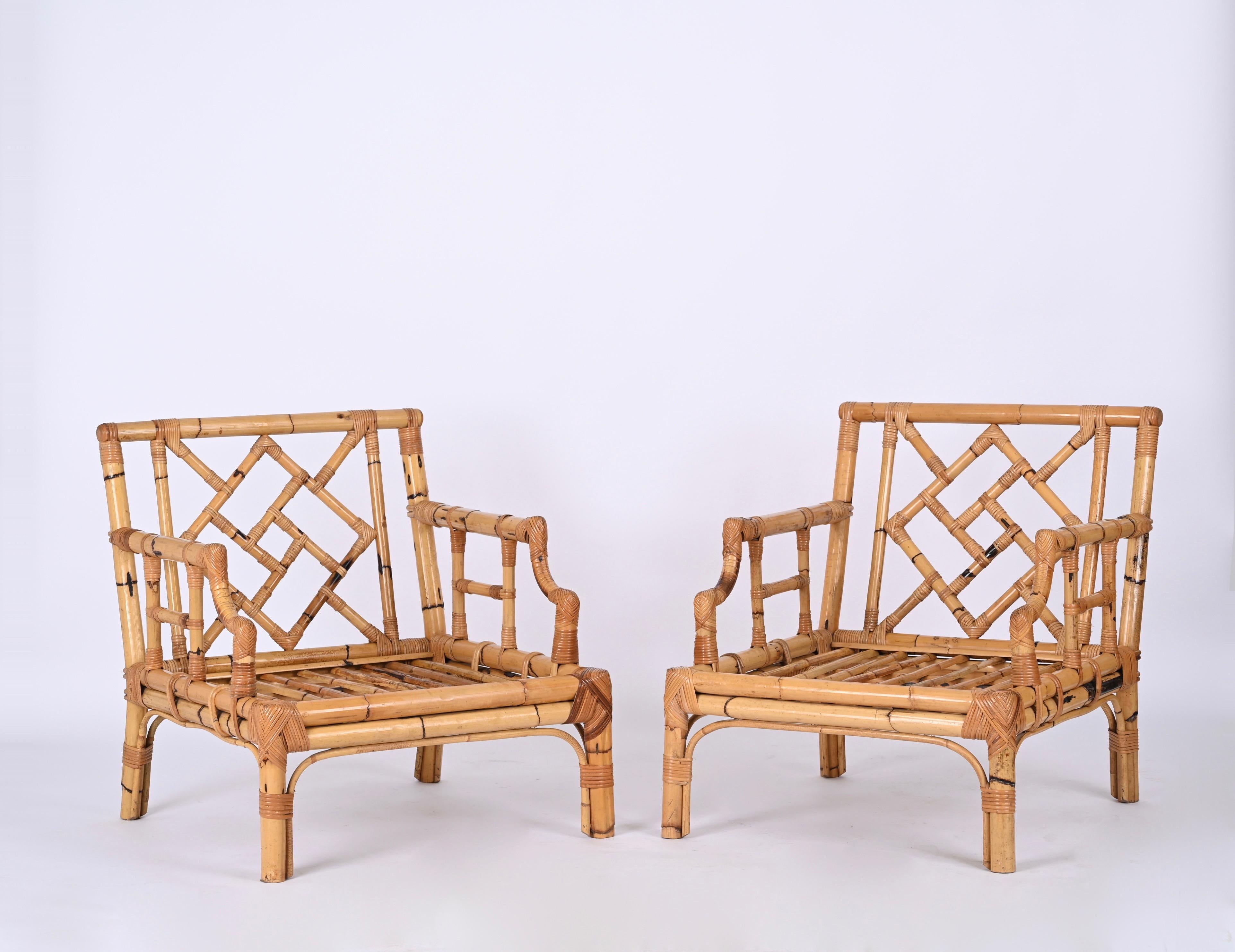 Pair of Vivai del Sud Mid-Century Modern Italian Bamboo Armchairs, Italy 1970s In Good Condition In Roma, IT