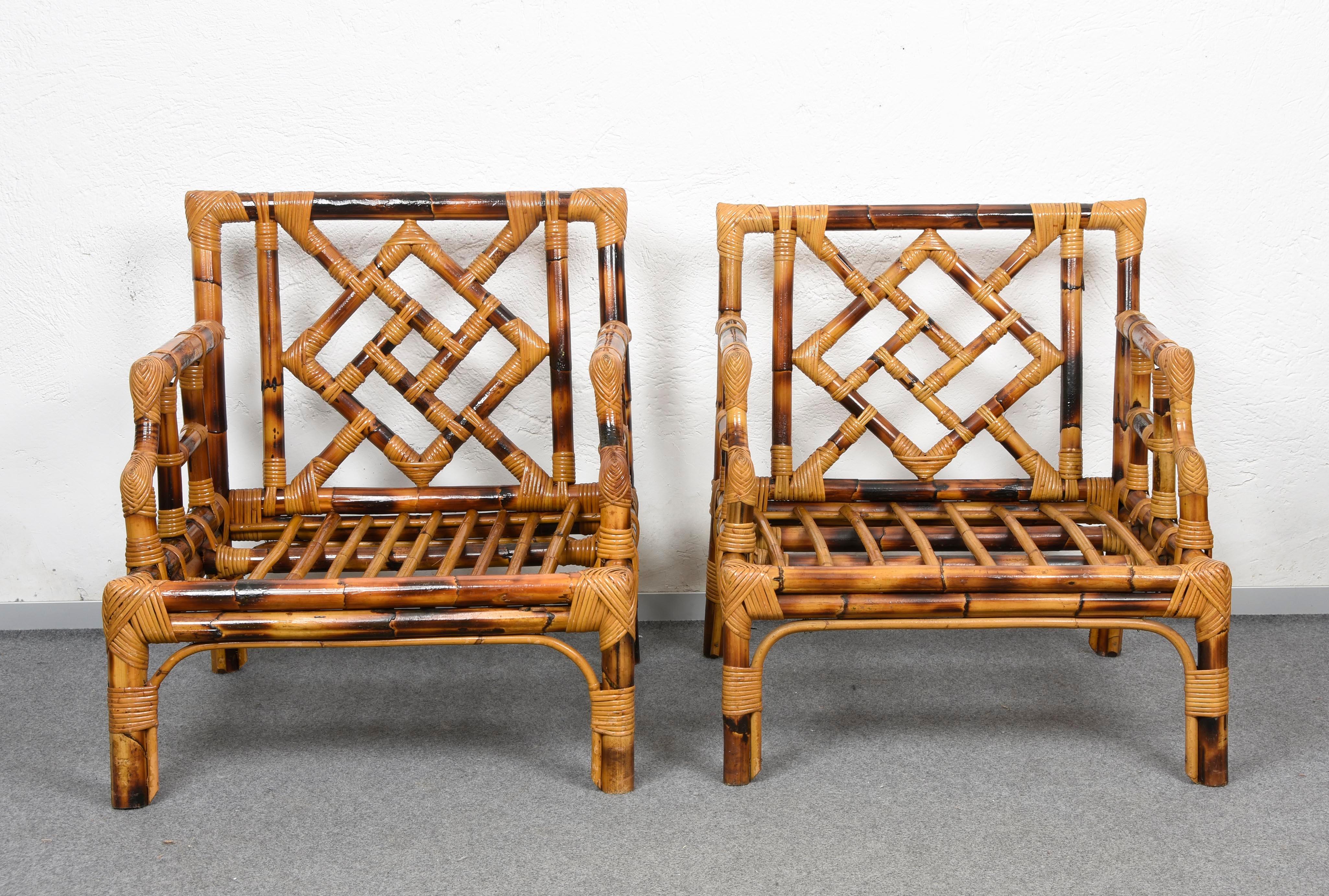 Pair of Vivai del Sud Mid-Century Modern Italian Bamboo Armchairs, 1970s In Good Condition In Roma, IT