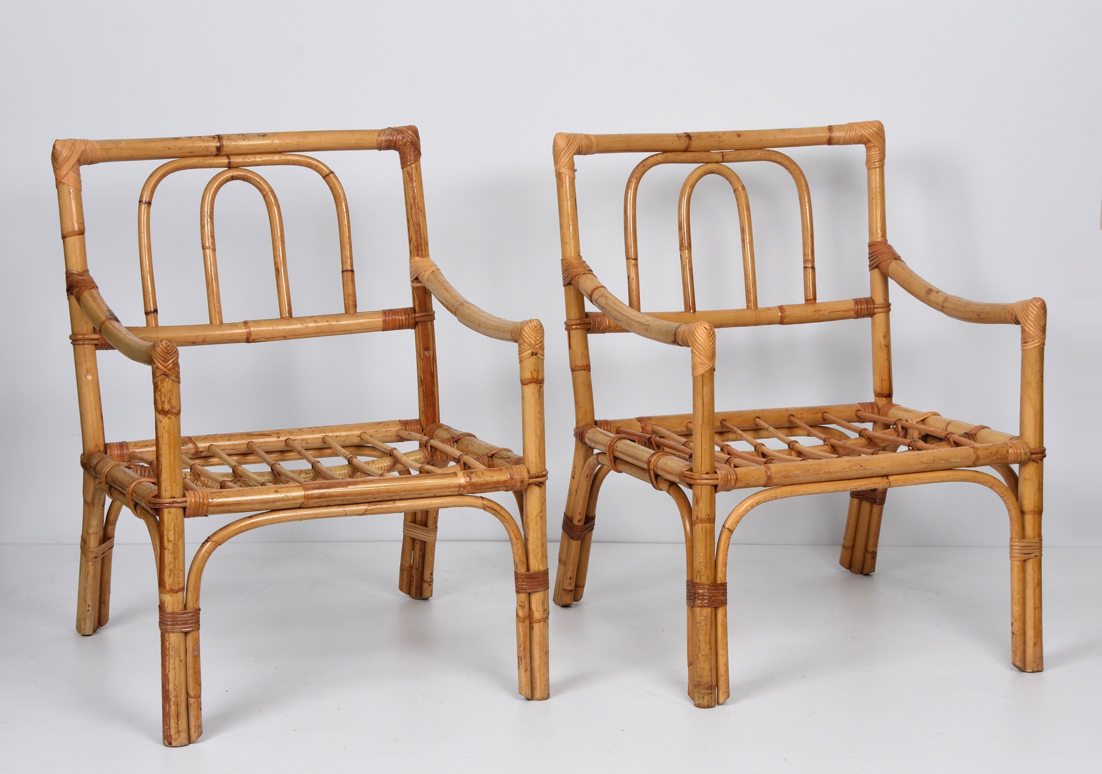 Mid-Century Modern Pair of Vivai del Sud Midcentury Modern Italian Bamboo Armchairs, 1970s