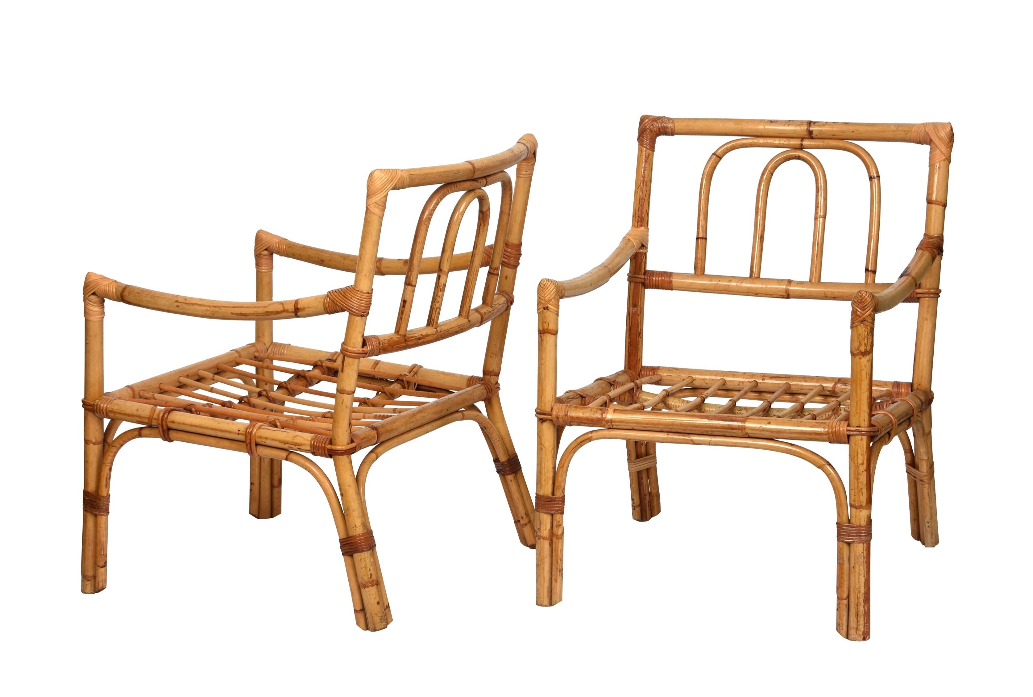 Pair of Vivai del Sud Midcentury Modern Italian Bamboo Armchairs, 1970s In Good Condition In Roma, IT