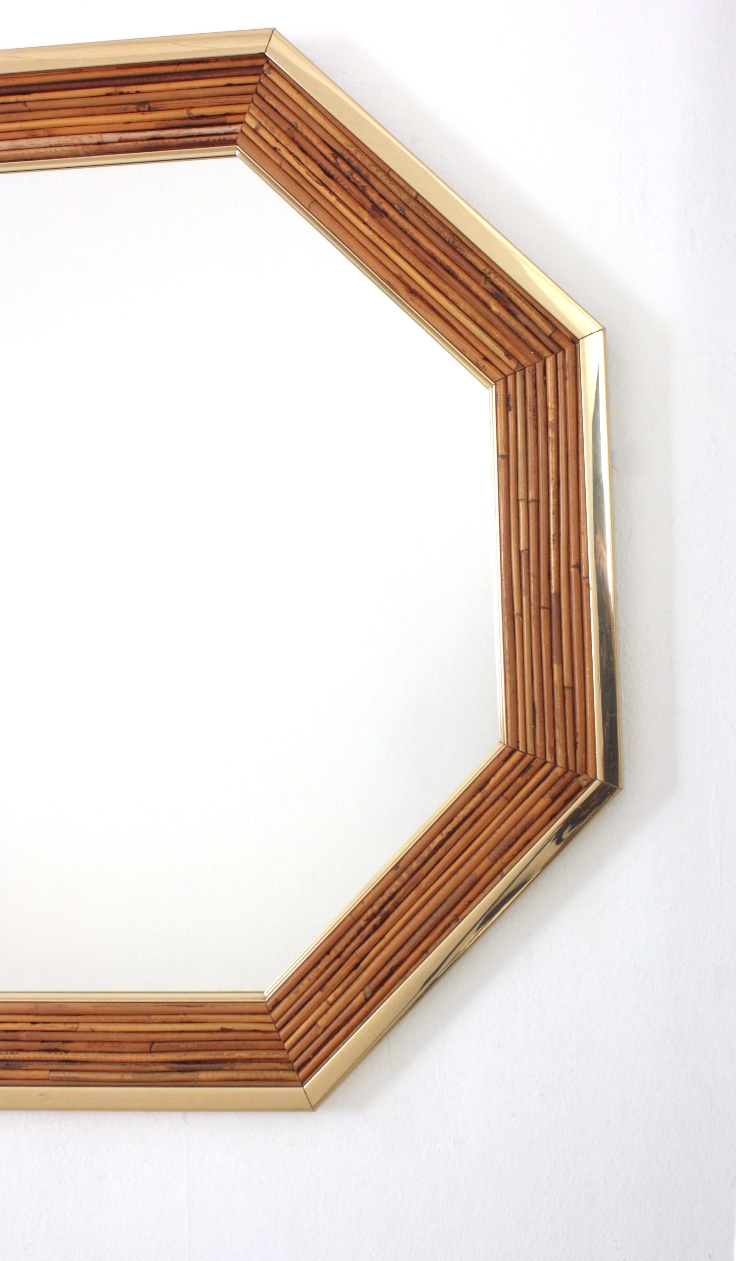 Paire de miroirs octogonaux Vivai Del Sud en rotin et roseau en vente 3