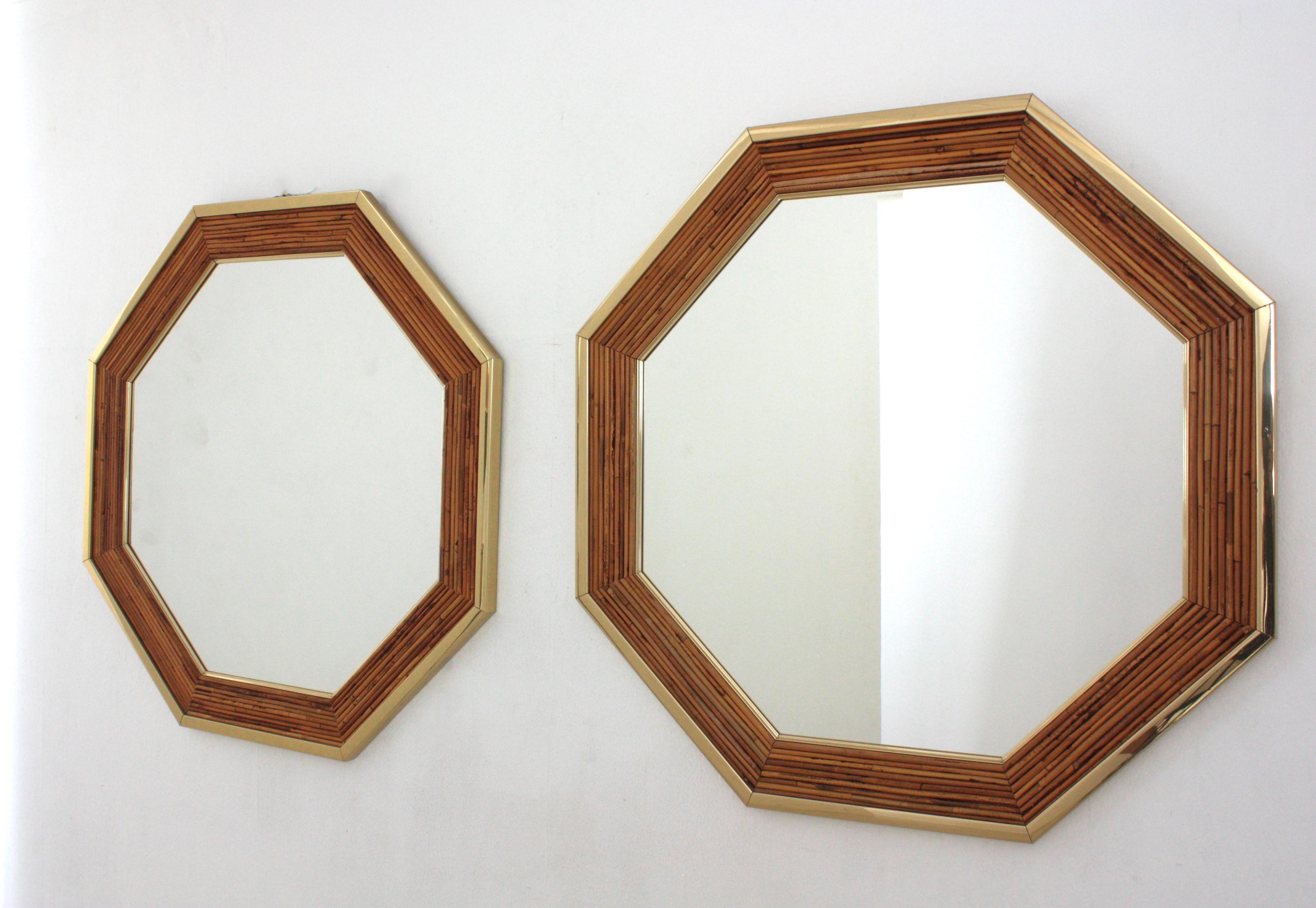 Paire de miroirs octogonaux Vivai Del Sud en rotin et roseau en vente 5