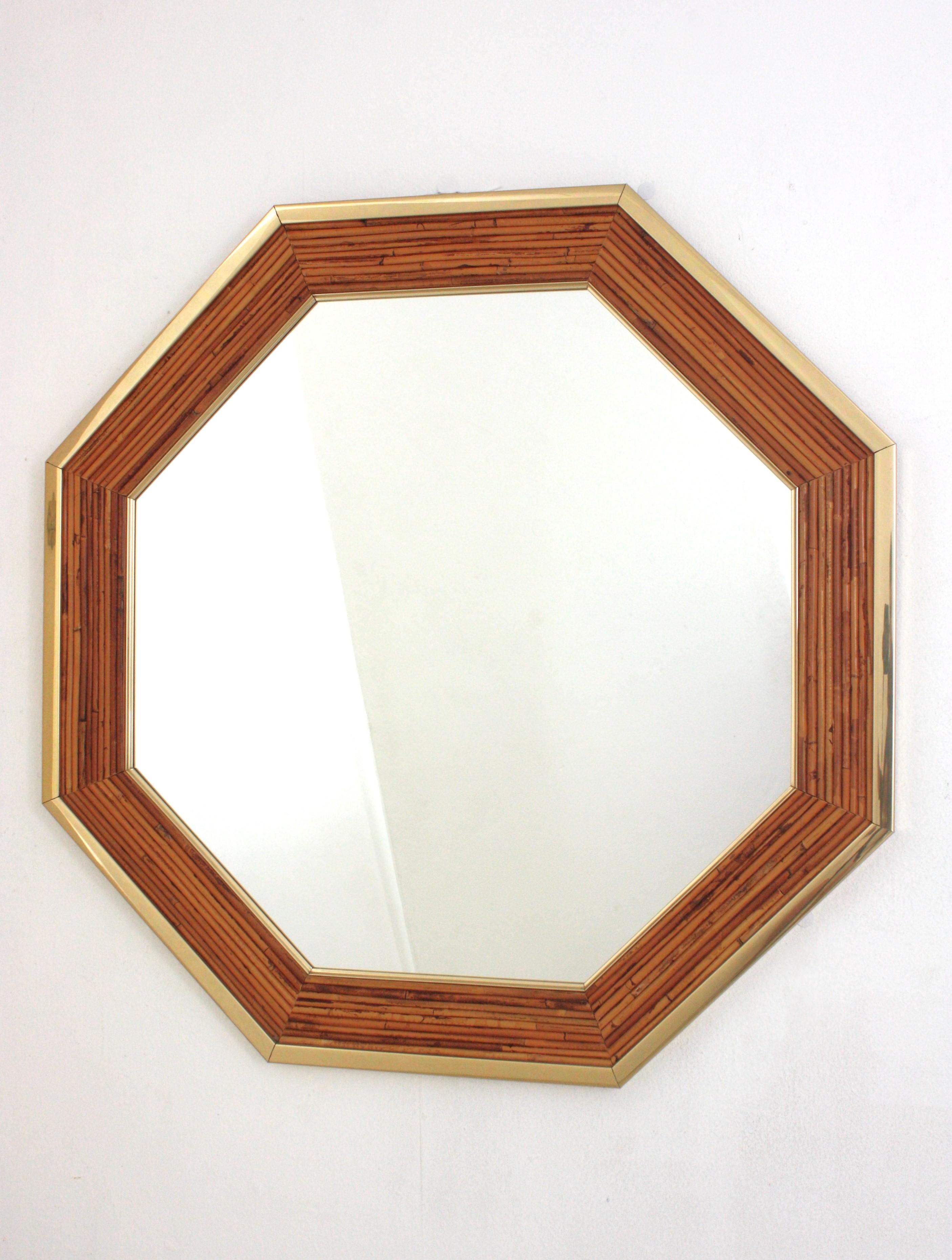 Paire de miroirs octogonaux Vivai Del Sud en rotin et roseau Bon état - En vente à Barcelona, ES