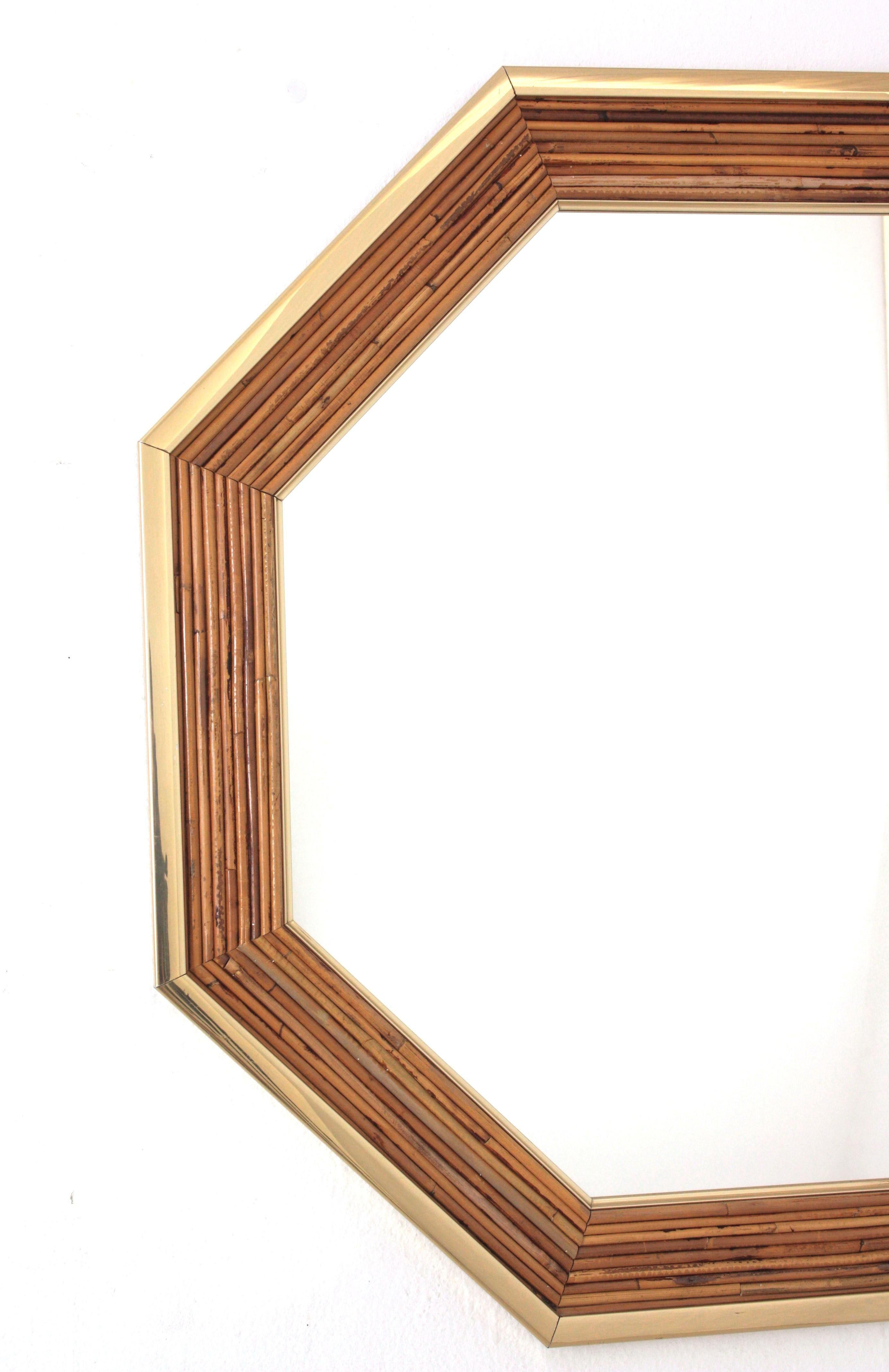 Paire de miroirs octogonaux Vivai Del Sud en rotin et roseau en vente 1