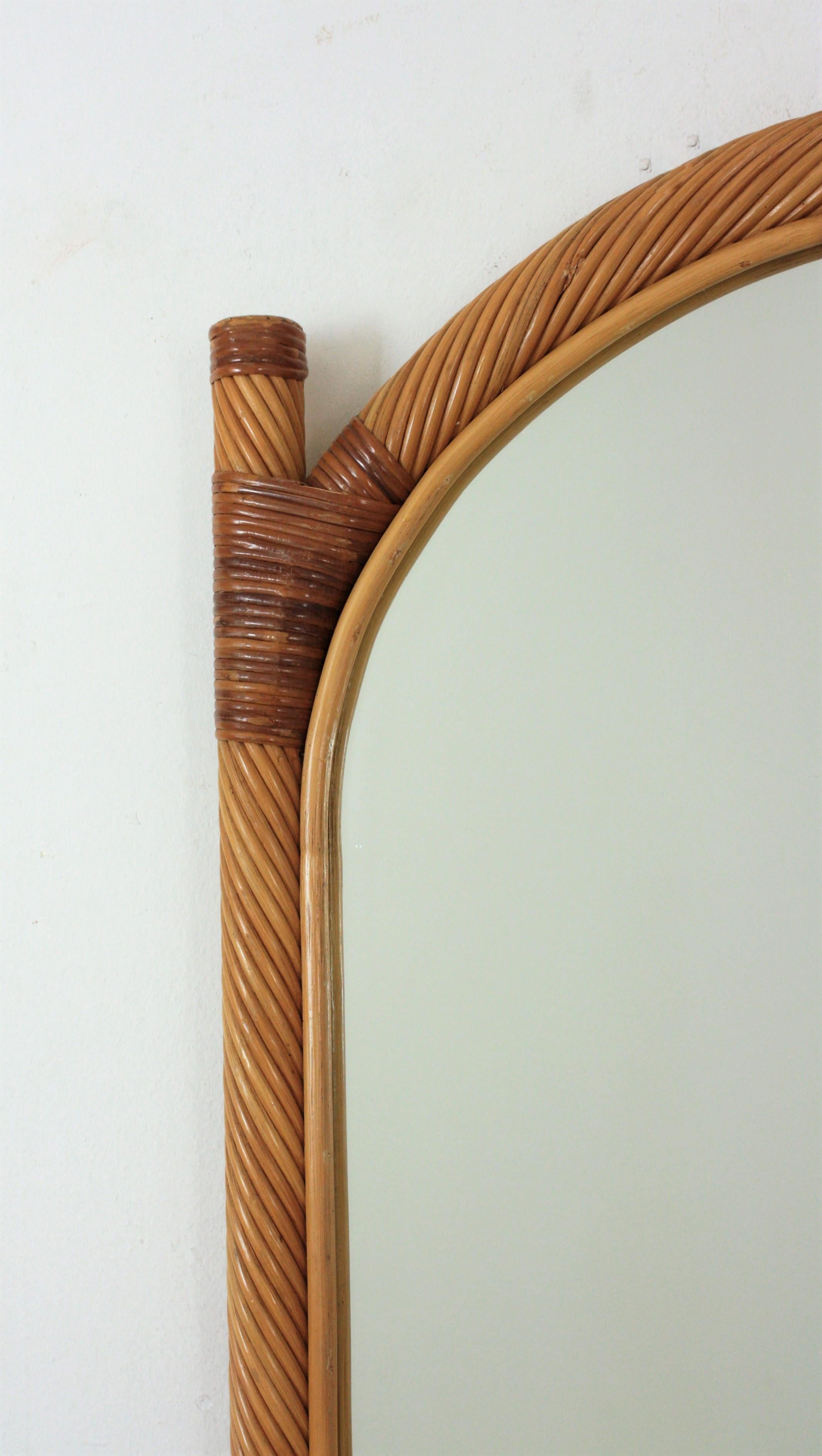 Pair of Vivai del Sud Rattan Pencil Reed Mirrors with Arch Top For Sale 2